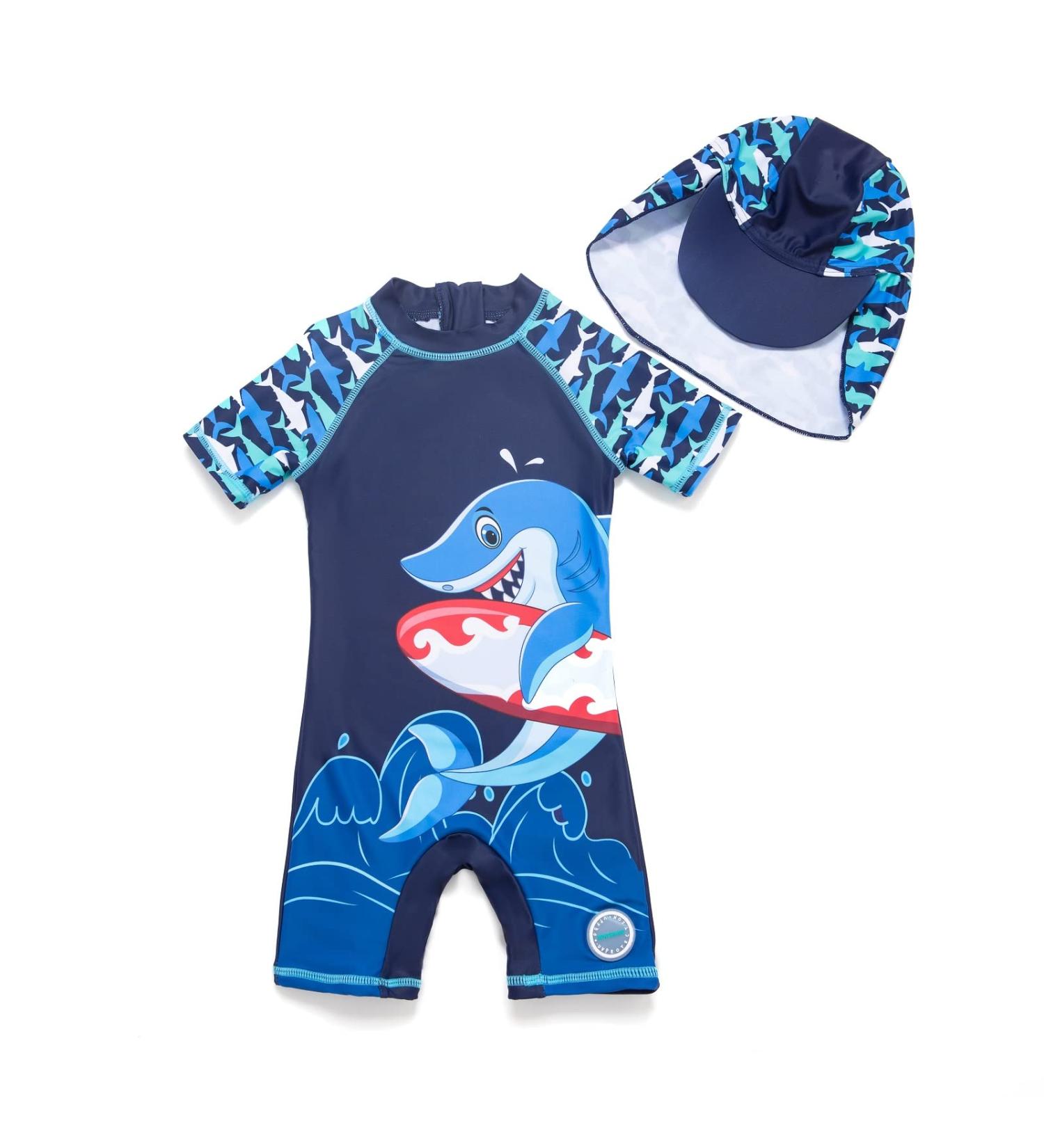 Bonverano Baby Boys Swimsuit | UPF 50+ Sun Protection | 6-9 Months | Surf Shark Design - Buy Online on SooperMarket.com