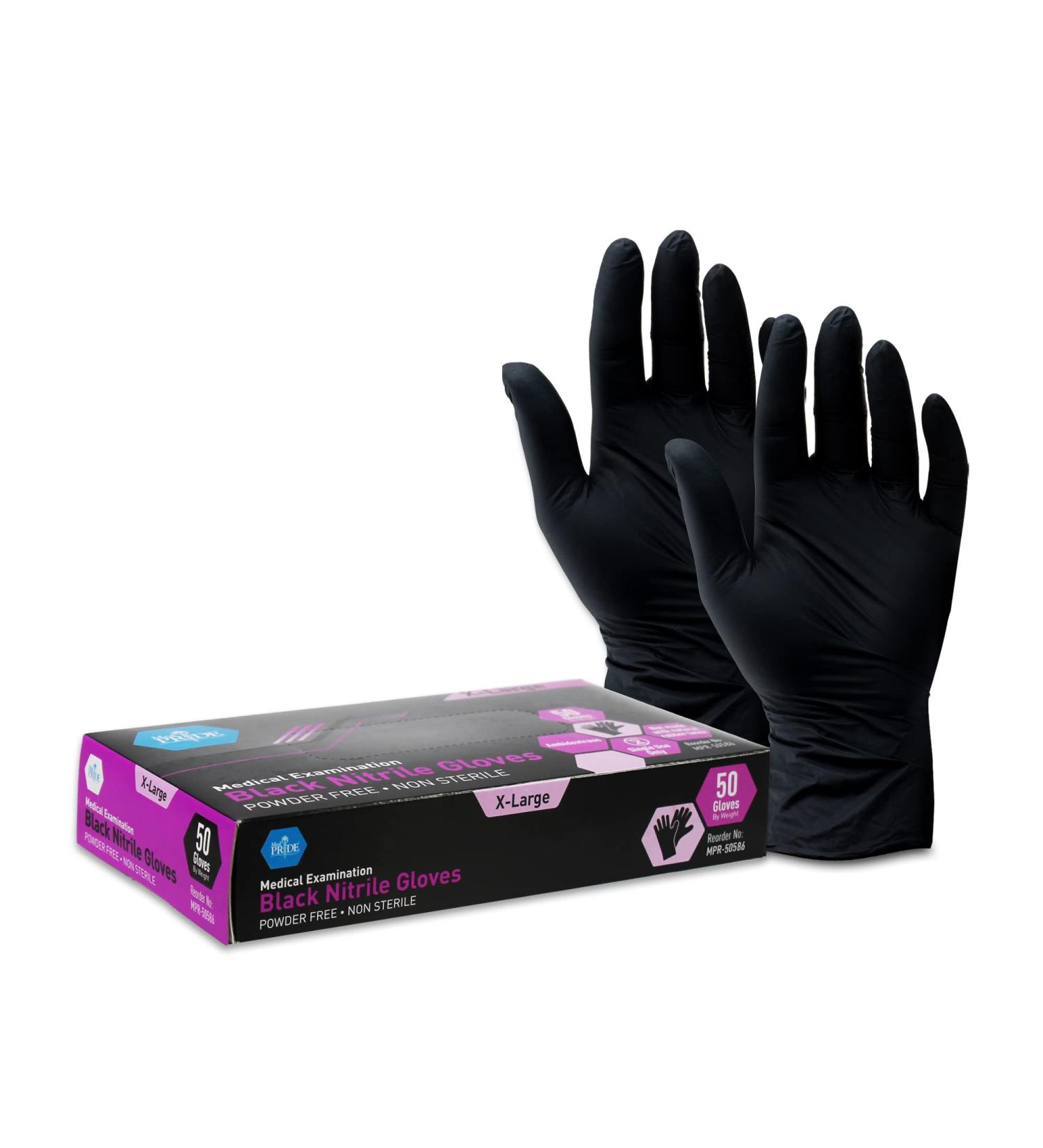 Med Pride Black Nitrile Exam Gloves - 4 Mil Thickness - Pack of 50 Medium Gloves - Latex/Powder-Free for Surgical, Doctors, Hospital & Home Use - Buy Online on SooperMarket.com