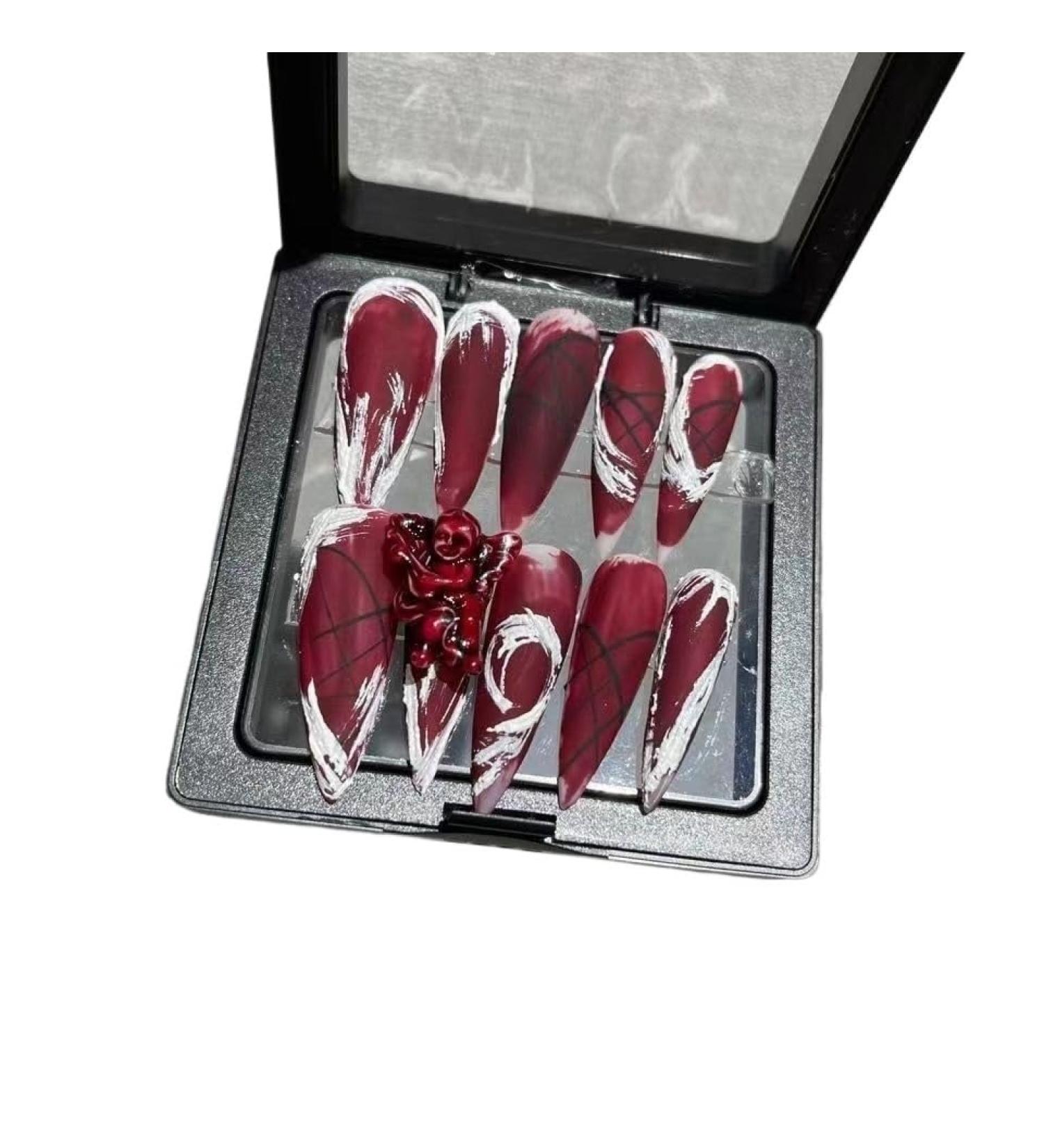Temperament-enhancing nail art hand-made long nail art finished product with removable fake nails patch.(S) - Buy Online on SooperMarket.com