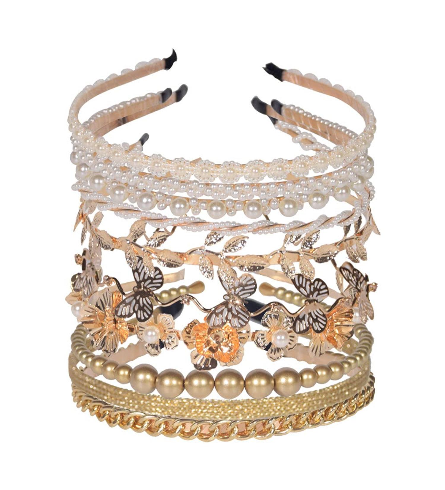10 PCS Gold Metal Rhinestone Pearl Headbands - Wedding Bridal Hair Accessories - Buy Online on SooperMarket.com