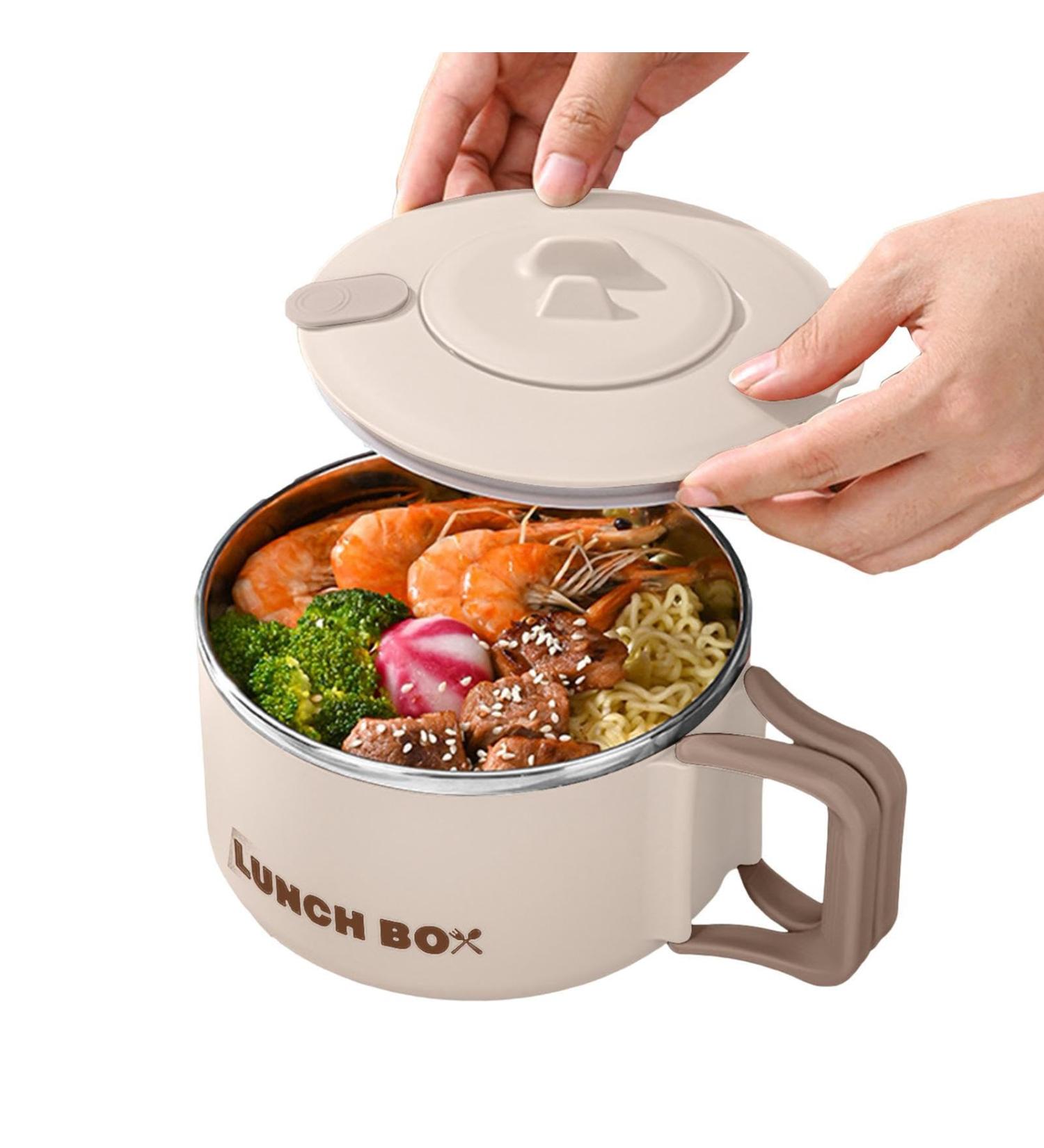 Durable Remen Noodle Container 1200ml Ramen Cooker Soup Mug Japanese Ramen Picnic Tableware for Pasta Dishes Portable Safe Reusable Noodle Bowl High Capacity Noodle Cooker for Home Picnic Beige - Buy Online on SooperMarket.com