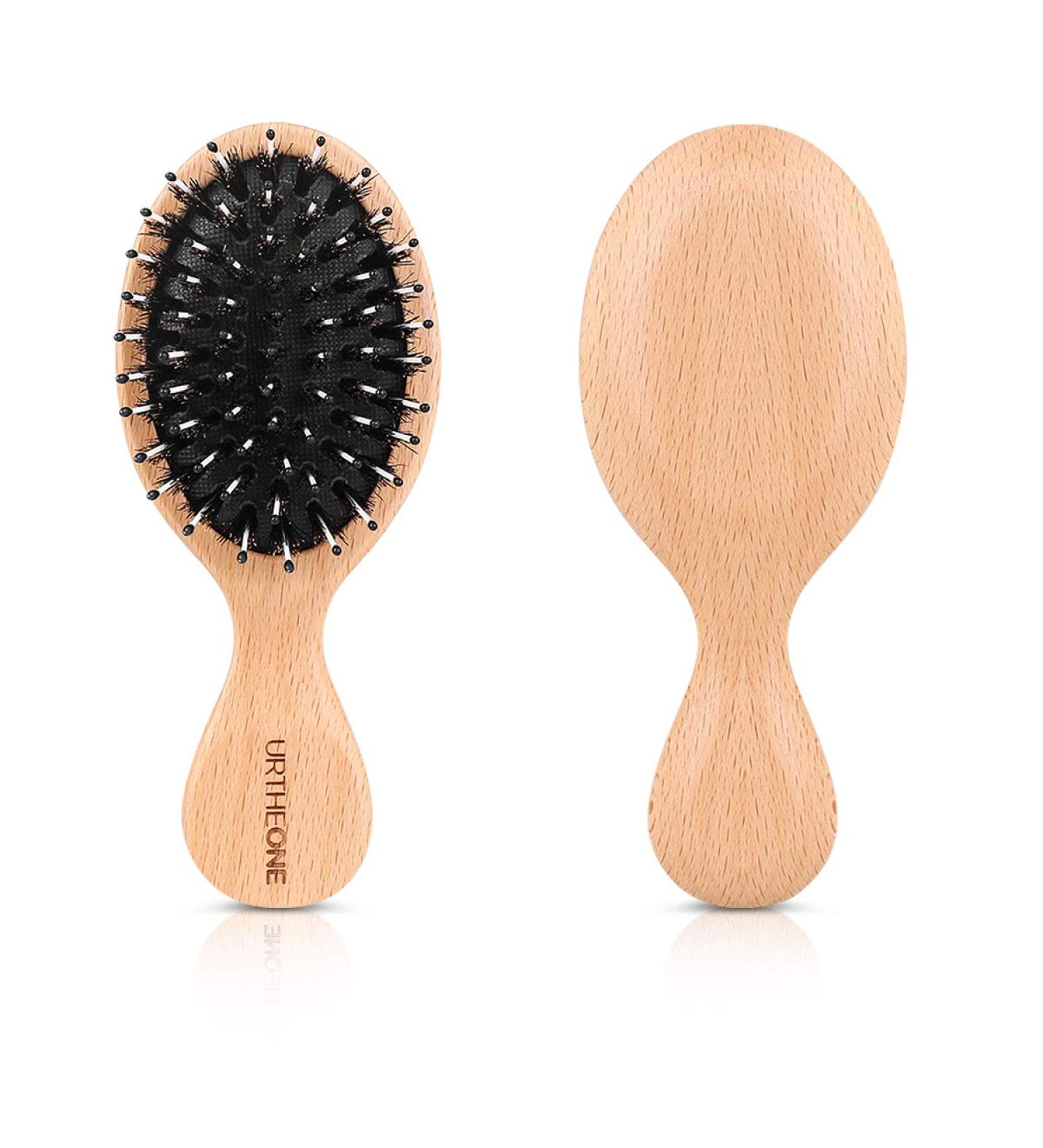 Mini Boar Bristle Hair Brush for All Hair Types - Detangle, Massage, and Add Shine - Pocket Size for Travel - Black - Men, Women, Kids - Buy Online on SooperMarket.com