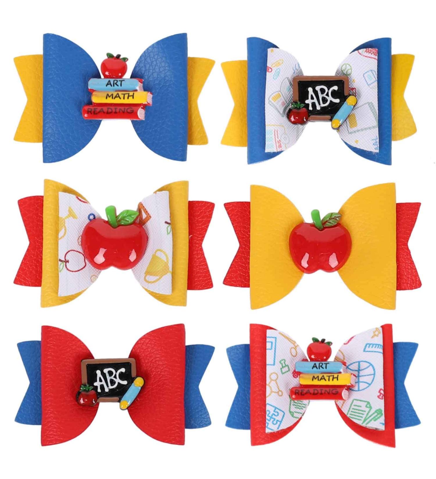Whaline Back to School Bow Hair Clips - 6Pcs Apple Book Blackboard Hair Bows for Girls, PU Leather Hair Barrettes for Classroom, Kindergarten Students - Buy Online on SooperMarket.com