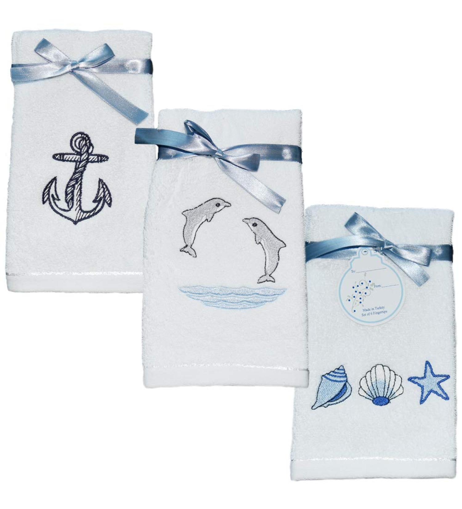 Luxury Ocean Themed Dolphins Fingertip Towels - 6-Piece Set 12x20 Inches - Buy Online on SooperMarket.com