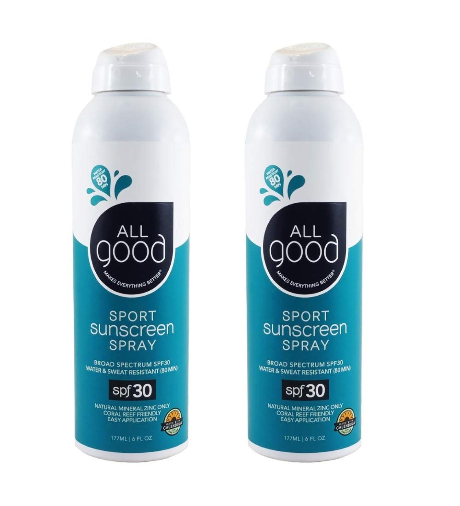 All Good Sport Sunscreen Spray 6 oz 2-Pack - SPF 30 UVA/UVB Broad Spectrum, Water Resistant, Zinc, Calendula, Aloe - Coral Reef Friendly - Buy Online on SooperMarket.com