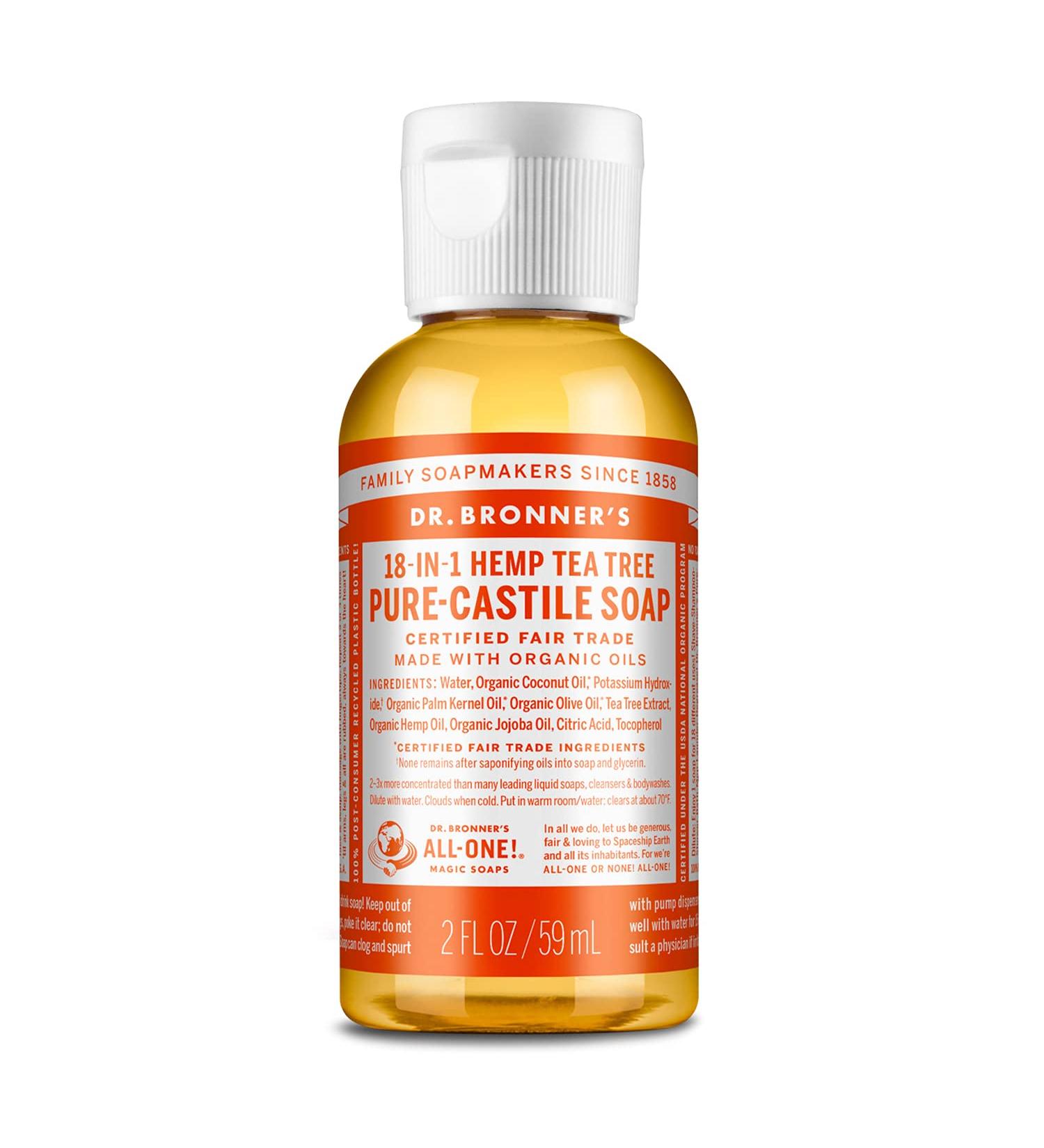 Dr. Bronner's Liquid Soap - Tea Tree 60 ml | Natural Antibacterial Cleanser - International Shipping Available - Buy Online on SooperMarket.com