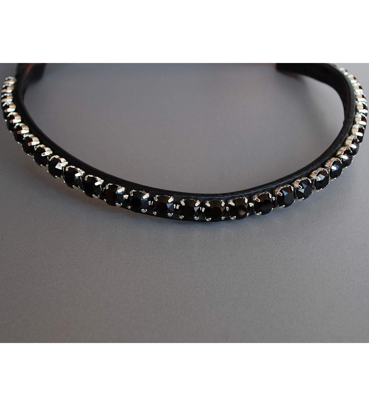 Buy Happiness Hinge Headring Horse Swing 'Black Beauty' - Hand-Sewn Matt Black with Large Glitter Stones | Dark Brown Pony Leather - Buy Online on SooperMarket.com