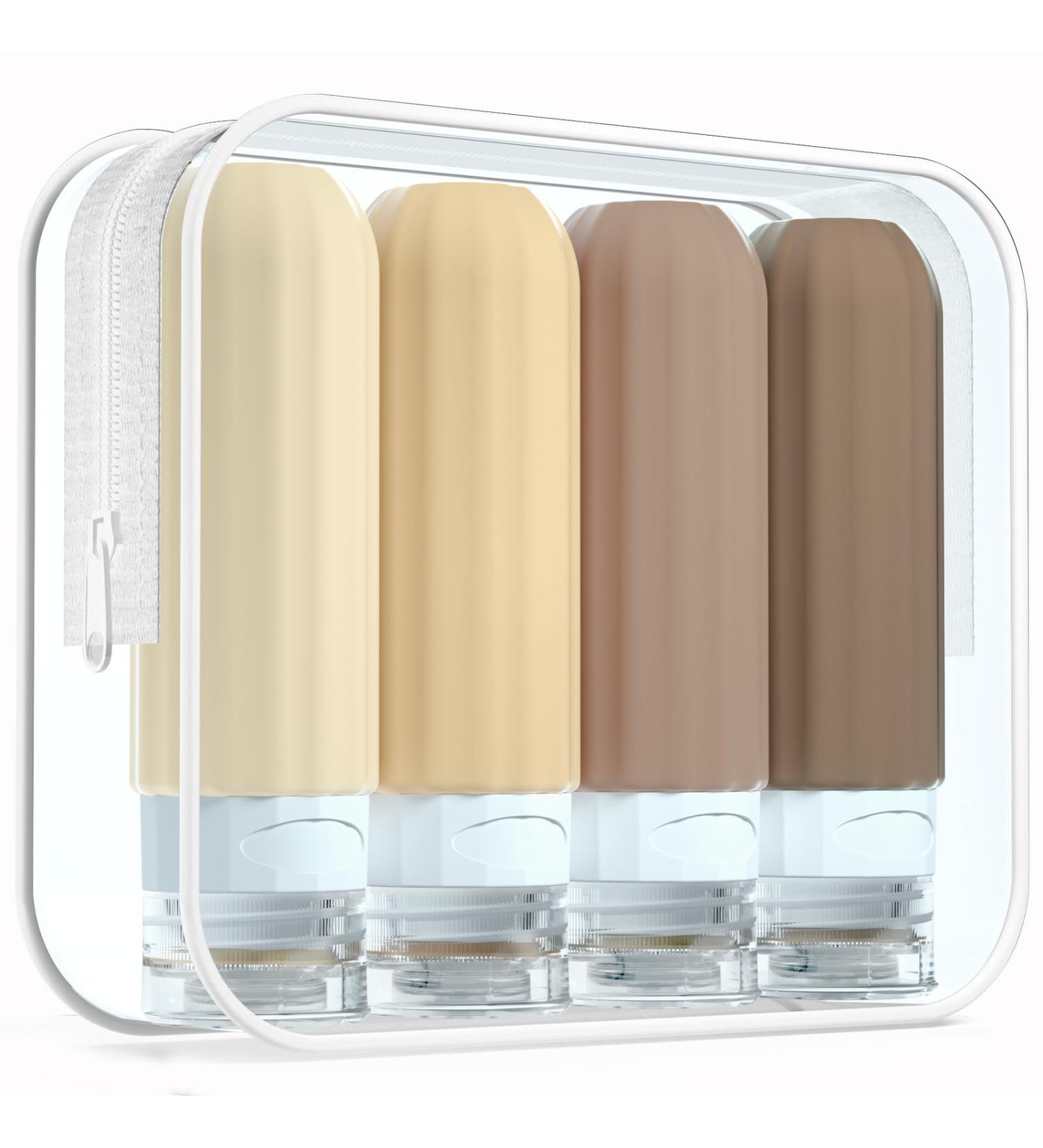 Travel Bottles for Toiletries - TSA Approved Silicone 3oz Leak Proof BPA Free 4 Pack - Perfect Travel Accessories for Shampoo Body Wash Lotion & Soap - Buy Online on SooperMarket.com
