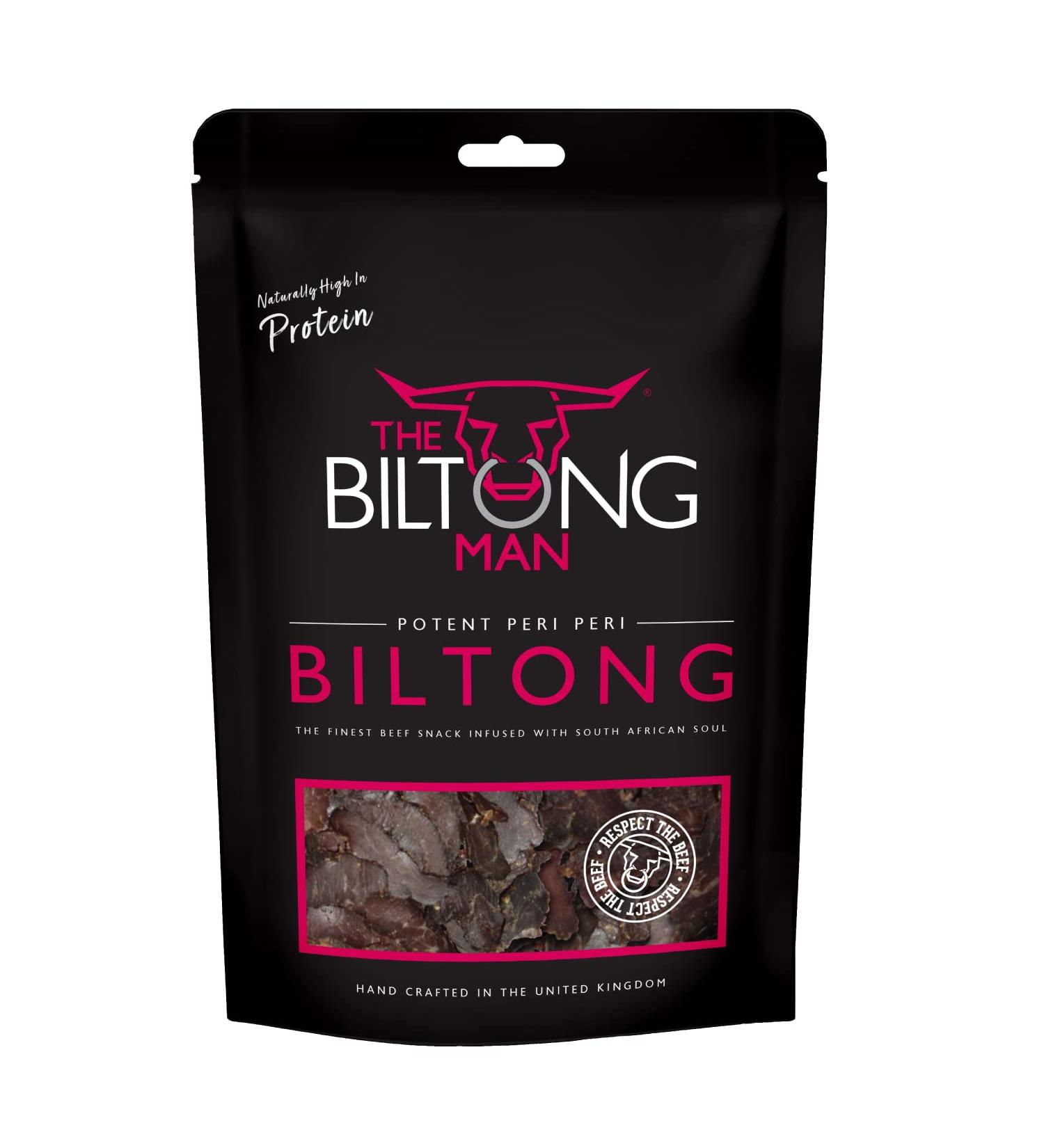 Biltong Man Peri-Peri Beef Biltong 500g Pack - Healthy High Protein Dried Chilli Beef Snack - Buy Online on SooperMarket.com