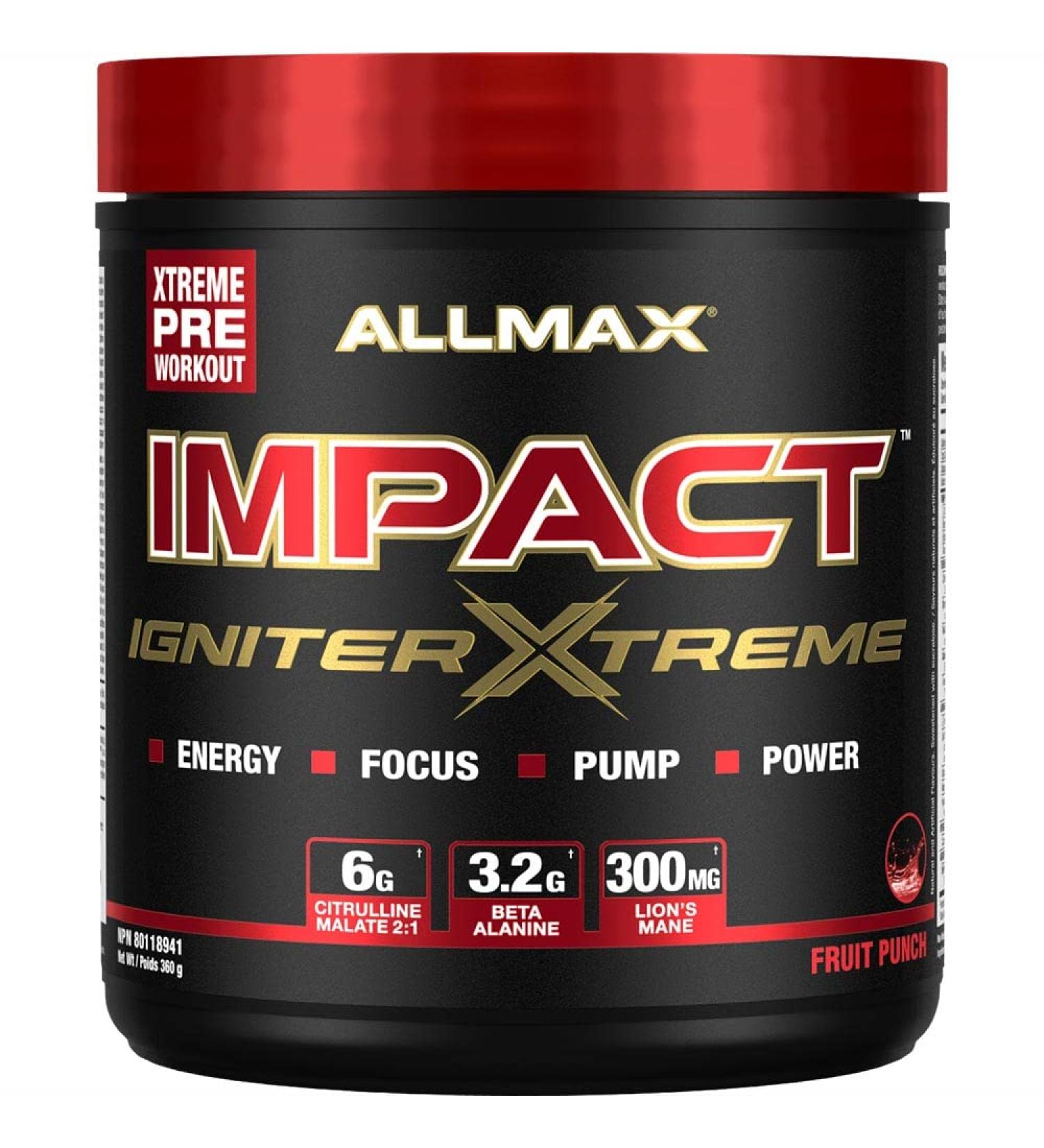 ALLMAX Nutrition - Impact Igniter Xtreme Pre Workout Powder - with Citrulline Malate Beta - Alanine Caffeine Taurine and Betaine anhydrous - Fruit Punch - 360g Fruit Punch 360 g (Pack of 1) - Buy Online on SooperMarket.com