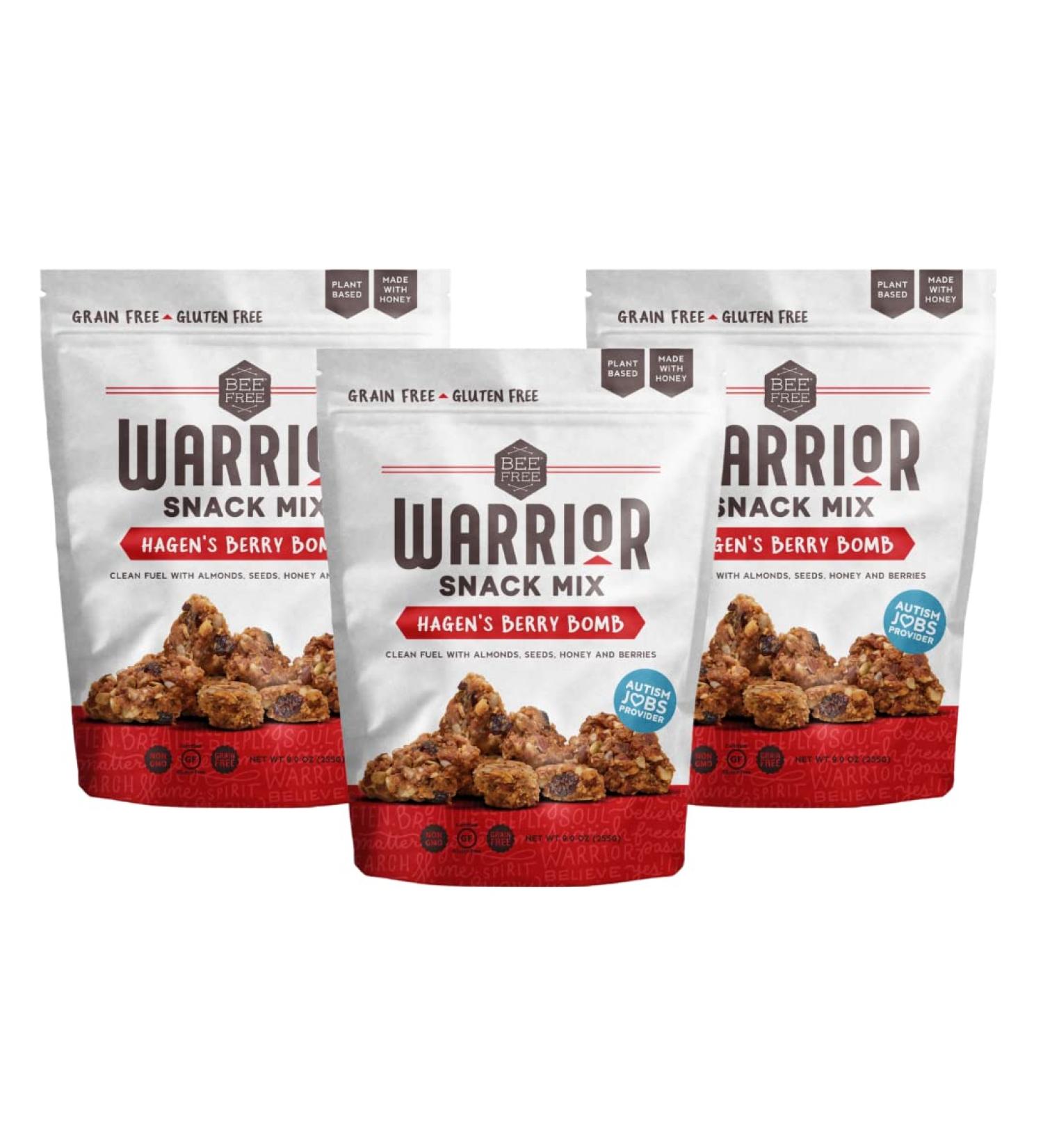 BeeFree Warrior Mix Chunky Granola Bites - Paleo, Low Carb, Grain Free | Hagens Berry Bomb Flavor | 9oz Bags, 3 Pack - Buy Online on SooperMarket.com