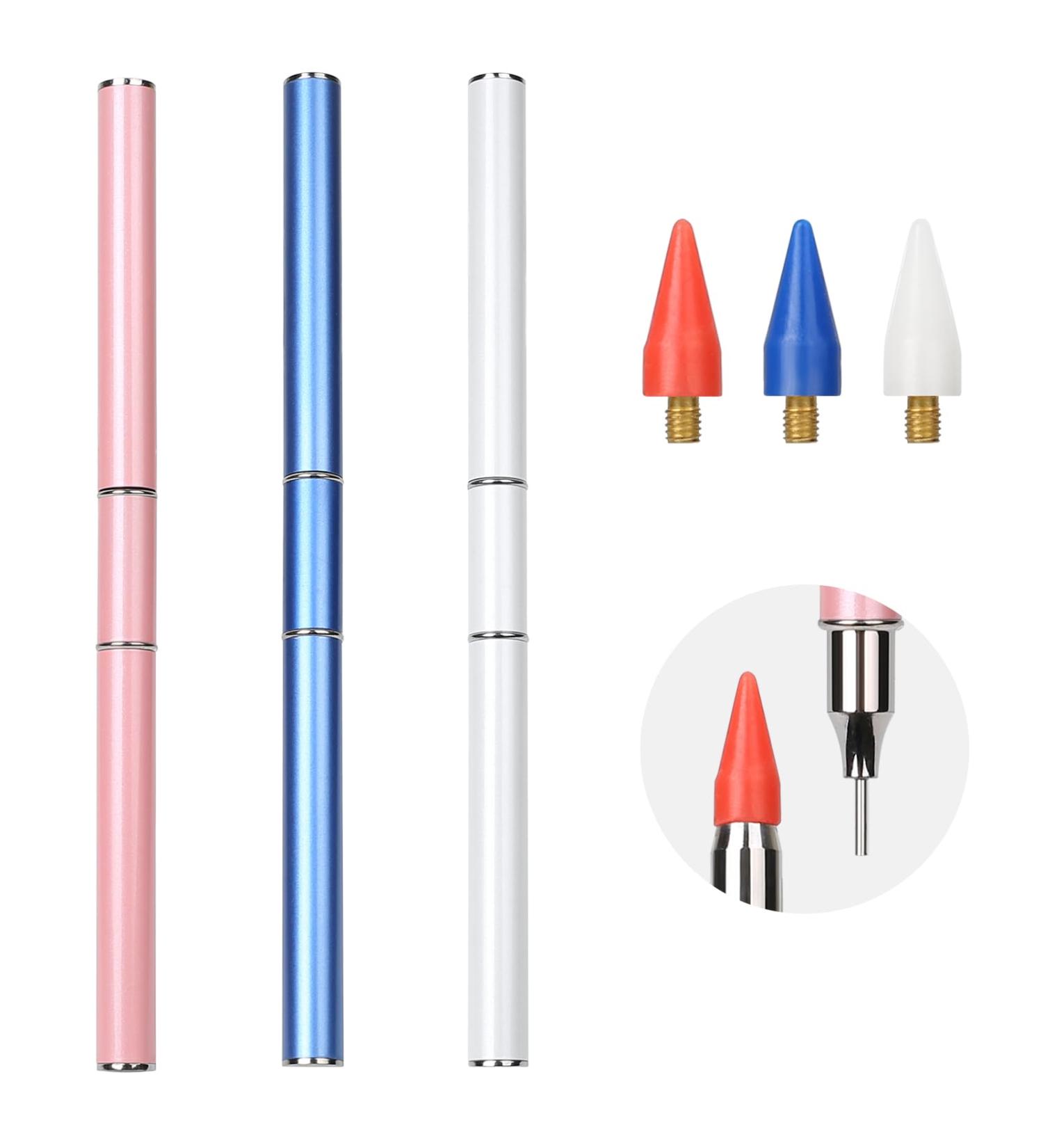 Omsscun 3 Pcs Rhinestone Picker Tool Dual-Ended Rhinestone Pen Rhinestone Applicator Gem Pick up Tool with Wax and Stainless Steel Heads for DIY Nail Art Diamond Painting (White + Pink + Blue) - Buy Online on SooperMarket.com