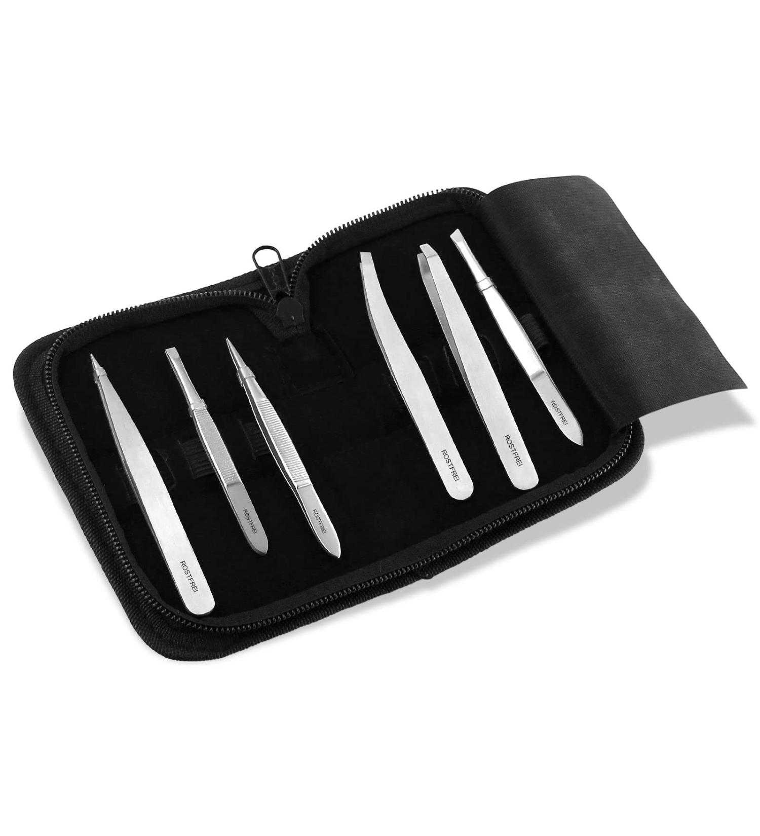 Professional Eyebrow Tweezers Set - Slanted Pointed & Straight Tweezers with Case | Best for Precision Grooming & Hair Removal - Buy Online on SooperMarket.com
