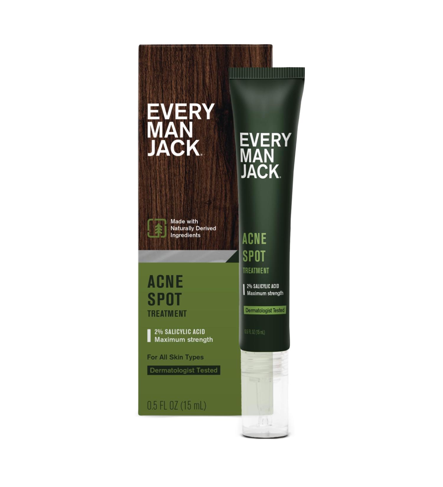 Every Man Jack Acne Spot Treatment - Maximum Strength Skin Clearing Serum with 2% Salicylic Acid & Activated Charcoal - Target Acne Blemishes & Redness - Fast Absorbing 0.5oz (Pack of 1 - Buy Online on SooperMarket.com