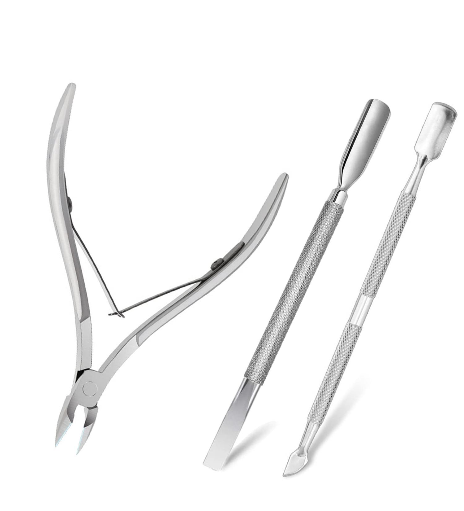 Stainless Steel Cuticle Cutter Set - Pusher, Nipper, Scissors & Scraper for Manicure & Pedicure - Buy Online on SooperMarket.com