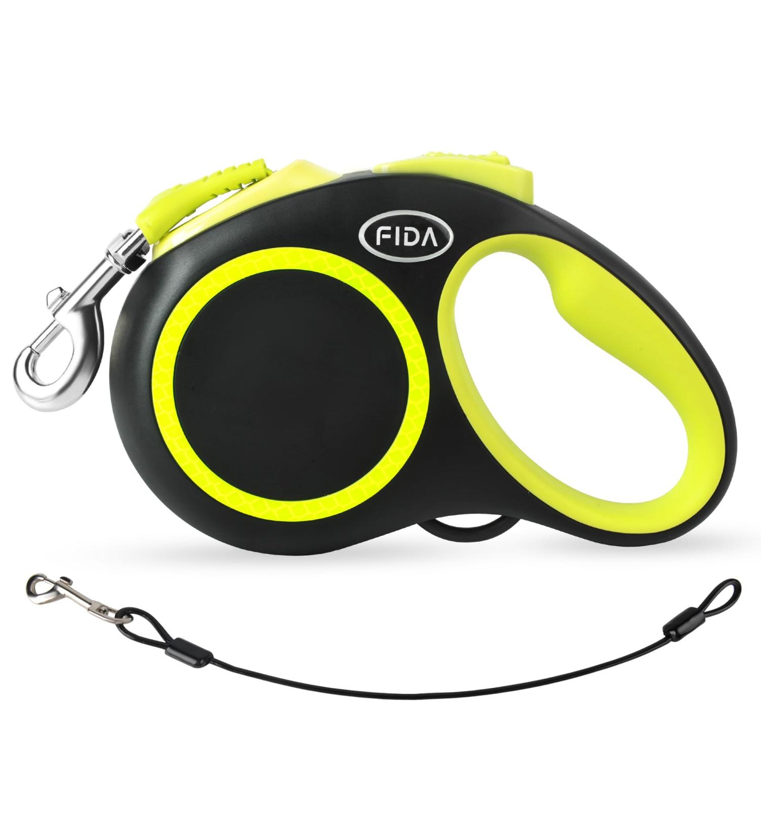 Fida Retractable Dog Lead 5m/16ft for Large Dogs up to 50KG - Green Reflective Ring, Ideal for Daily Walking - Buy Online on SooperMarket.com