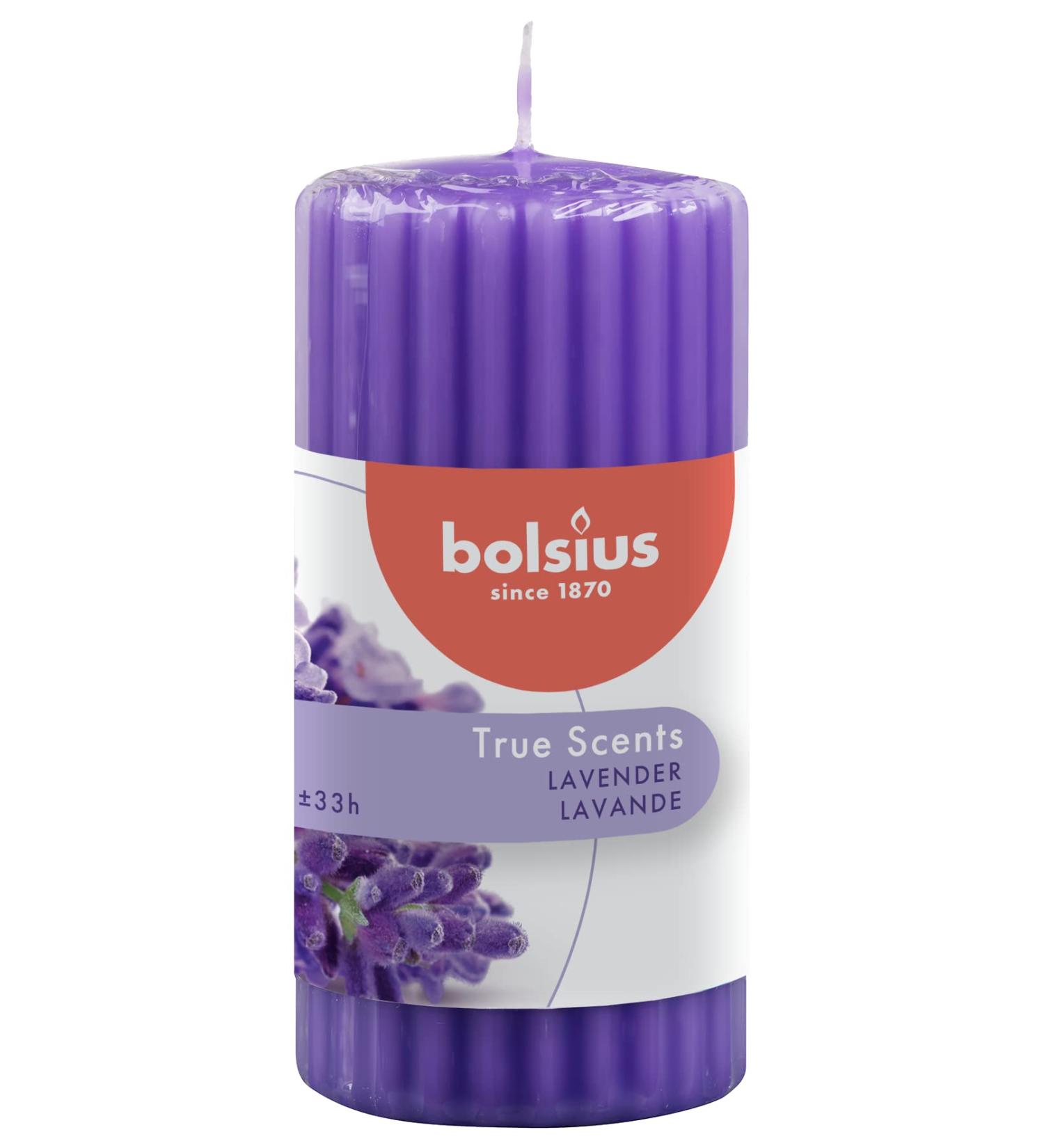 Buy Bolsius Ribbed Column Candle - Lavender 120/58 mm Purple Wax - Perfect for Home Decor | International Shipping Available - Buy Online on SooperMarket.com