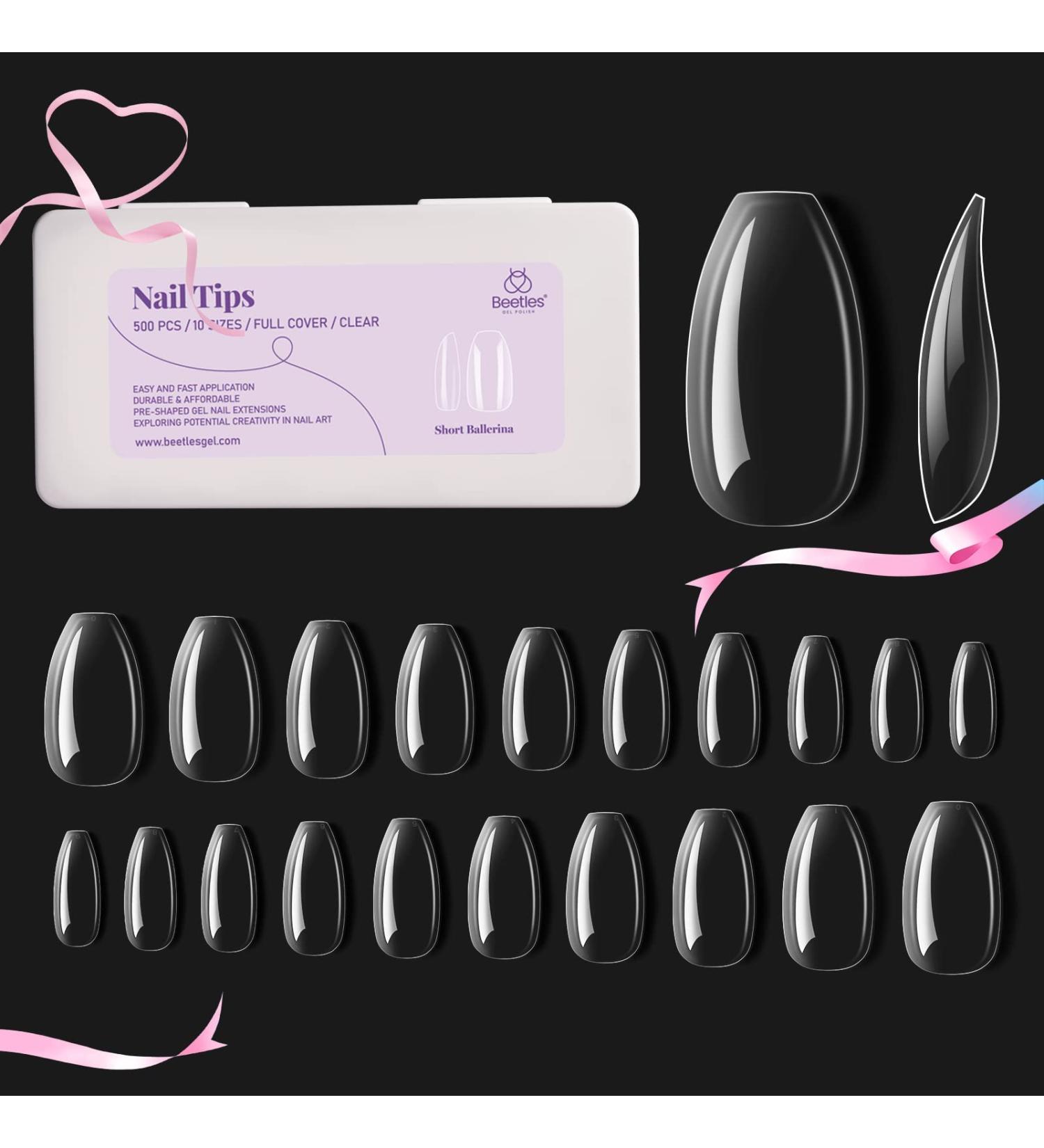 500Pcs Clear Short Ballerina False Nails Tips | Nail Glues for Acrylic & Dip Powder Nails | DIY Home Nail Art - Beetles - Buy Online on SooperMarket.com