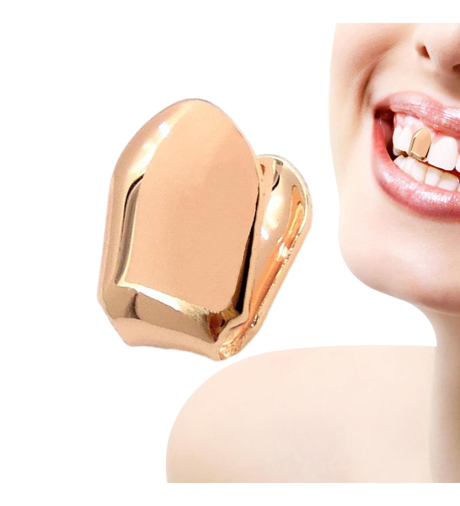 Gold Caps for Teeth - 14k Gold Realistic Fake Teeth Grills Stylish Plain Single Tooth Caps Small Size Eye-Catching Mouth Grills for Women and Men Party and Hip Hop Style Rose Gold - Buy Online on SooperMarket.com