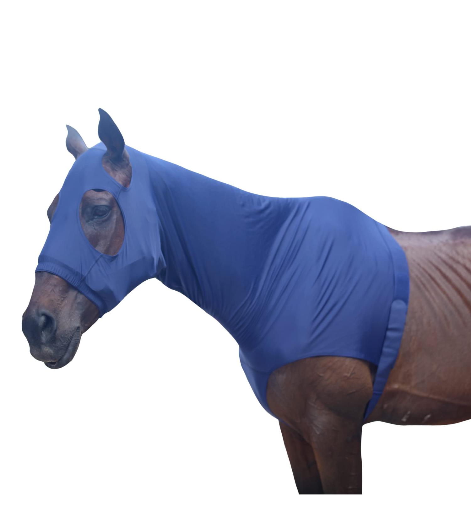 Leberna Lycra Stretch Horse Hood with Zip - Full Face Neck Cover in Navy | International Shipping Available - Buy Online on SooperMarket.com