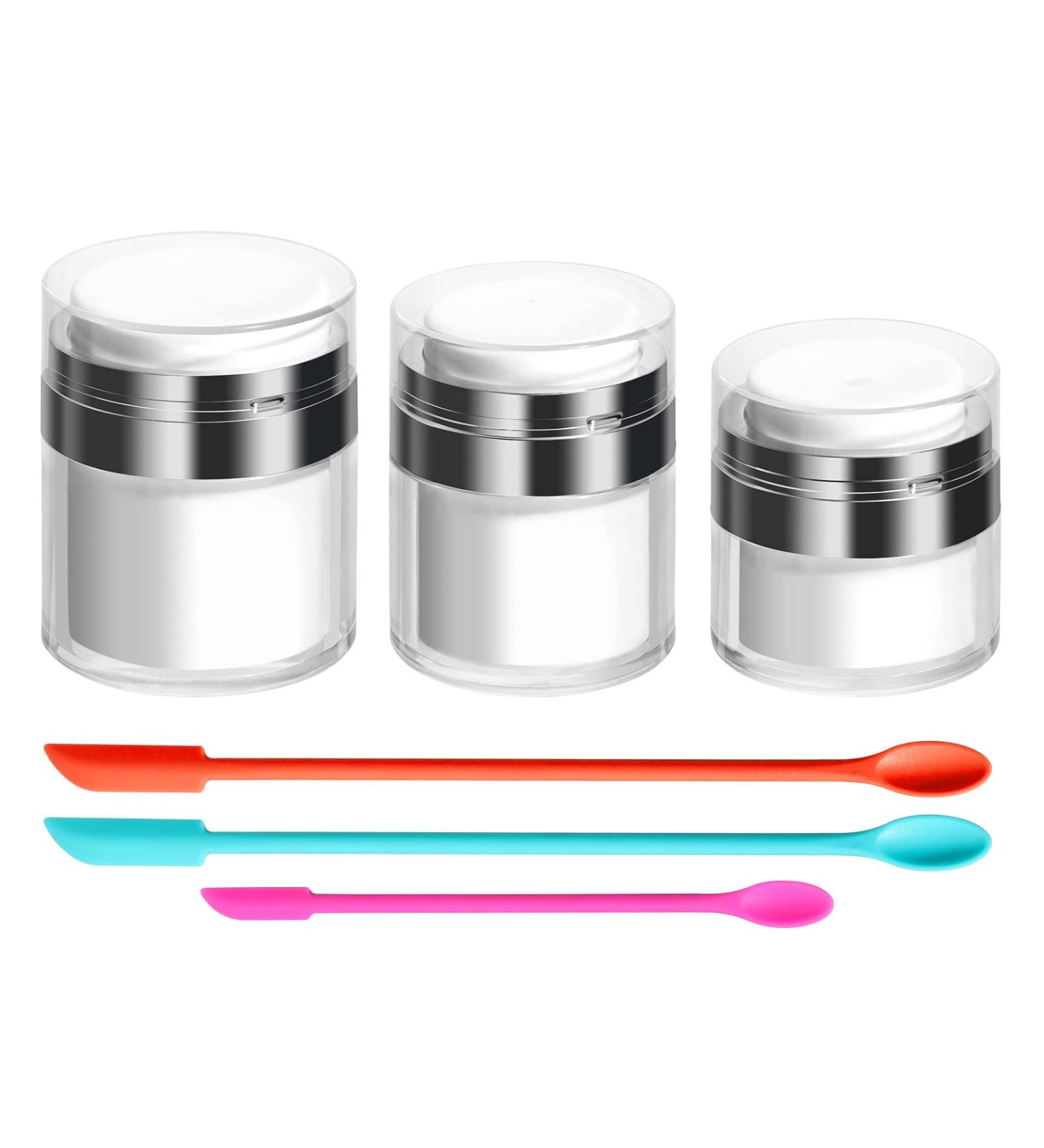 JPNK Airless Pump Jars Set - Travel Containers with Silicone Spatula for Cosmetics - 0.5oz, 1oz, 1.7oz - Buy Online on SooperMarket.com