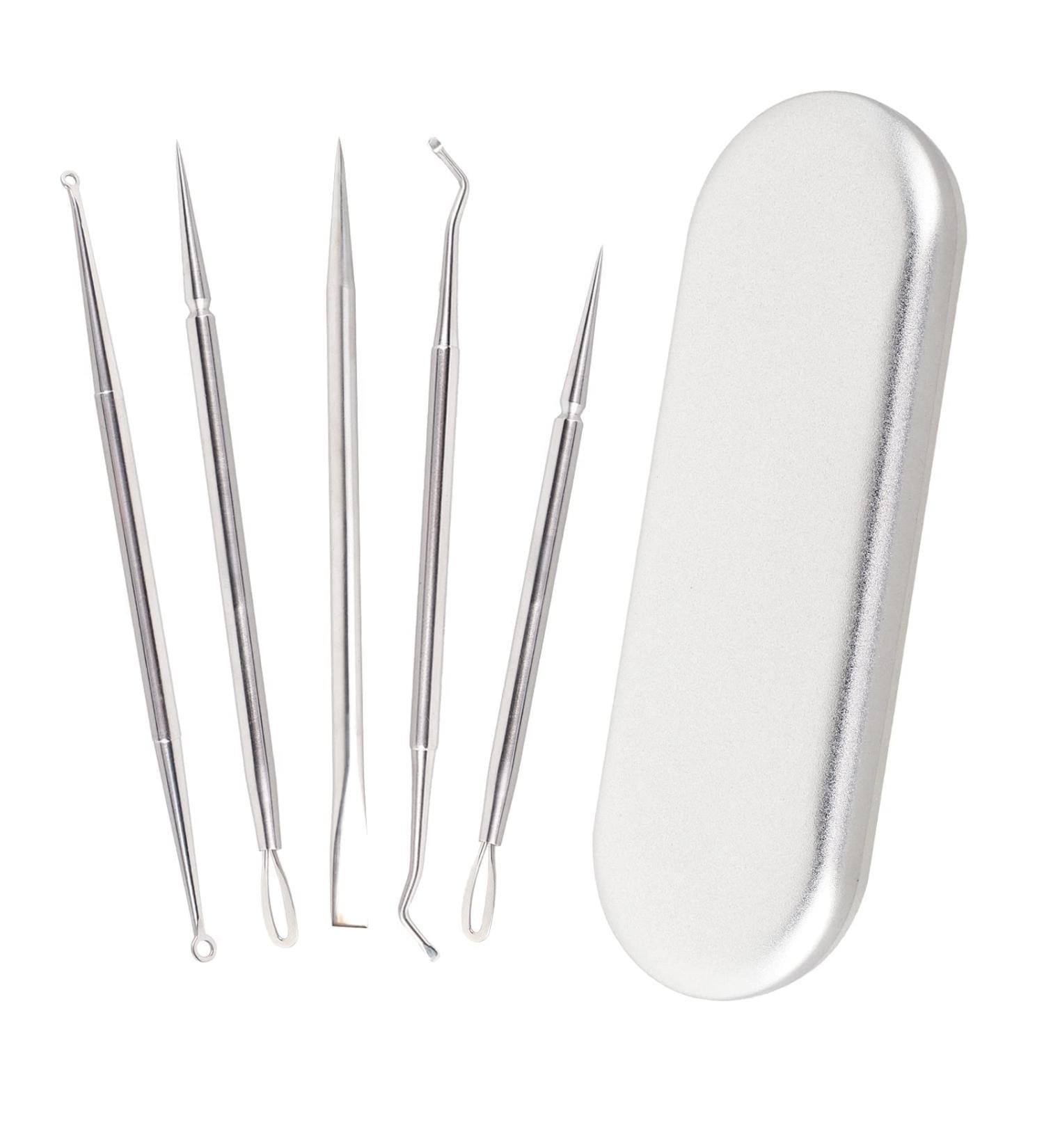 Professional Blackhead and Whitehead Extractor Tool Kit - 5 Pcs/Set for Face and Nose - Stainless Steel Pimple Popper Set VT921A - Buy Online on SooperMarket.com