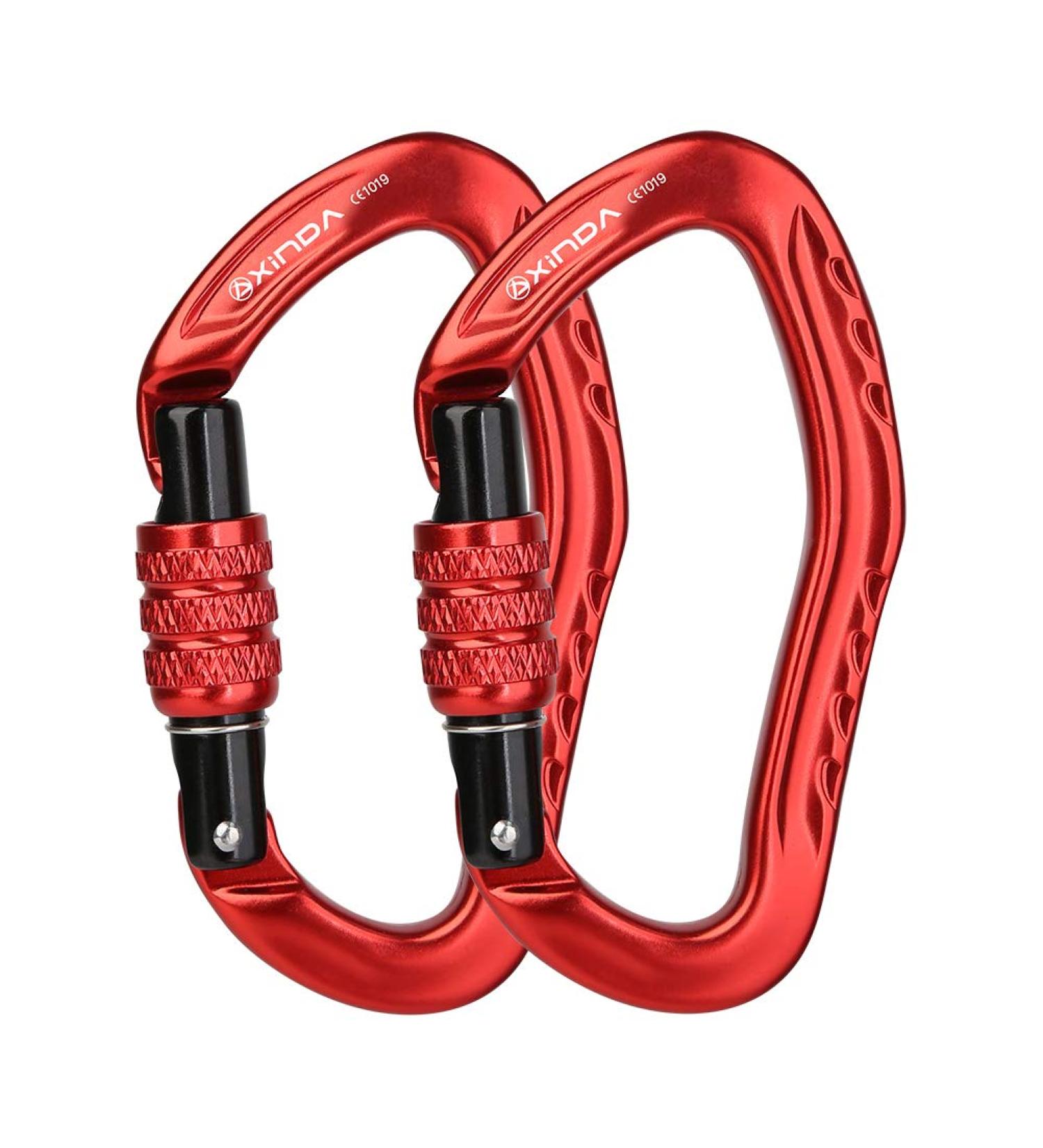 XINDA 22KN Screw Locking Carabiner Clip - CE UIAA Certified - Heavy Duty Aluminium - Set of 2 Red Carabiners for Climbing and Outdoor Activities - Buy Online on SooperMarket.com