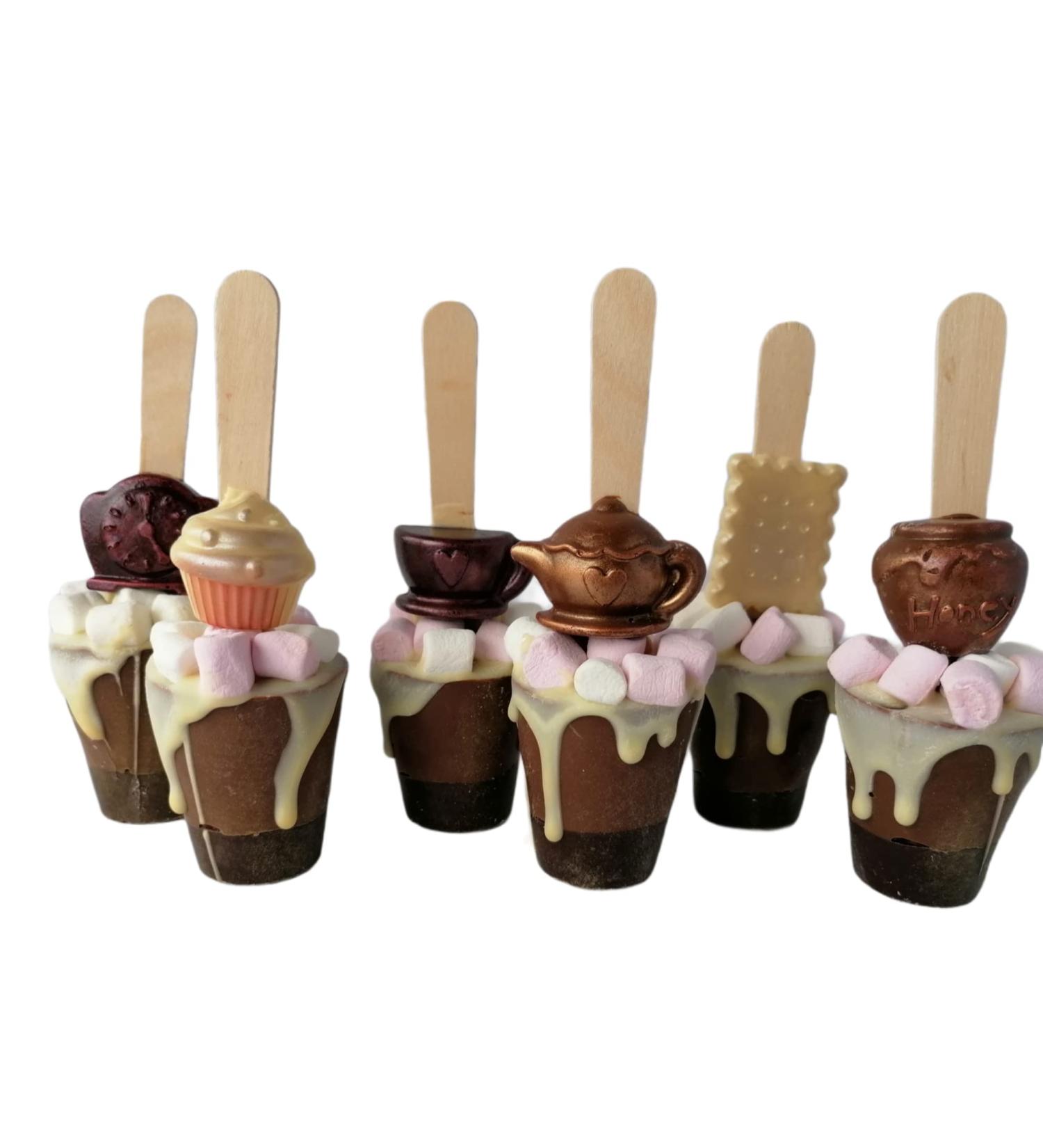 Set of 6 Belgian Hot Chocolate Stirrers Spoons Sticks "Tea Time" with Individually wrapped Handmade - Buy Online on SooperMarket.com