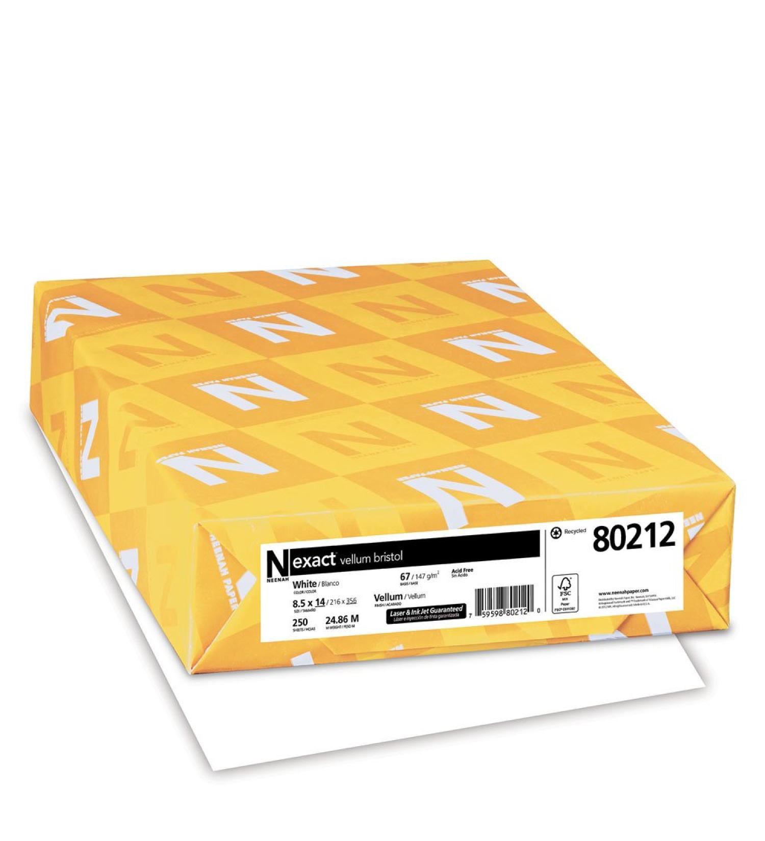 Wausau Exact Vellum Bristol Cardstock  250 Sheets  White  94 Brightness  67 lb  8.5 x 14 Inches 8.5 x 14 Inches Vellum - Buy Online on SooperMarket.com