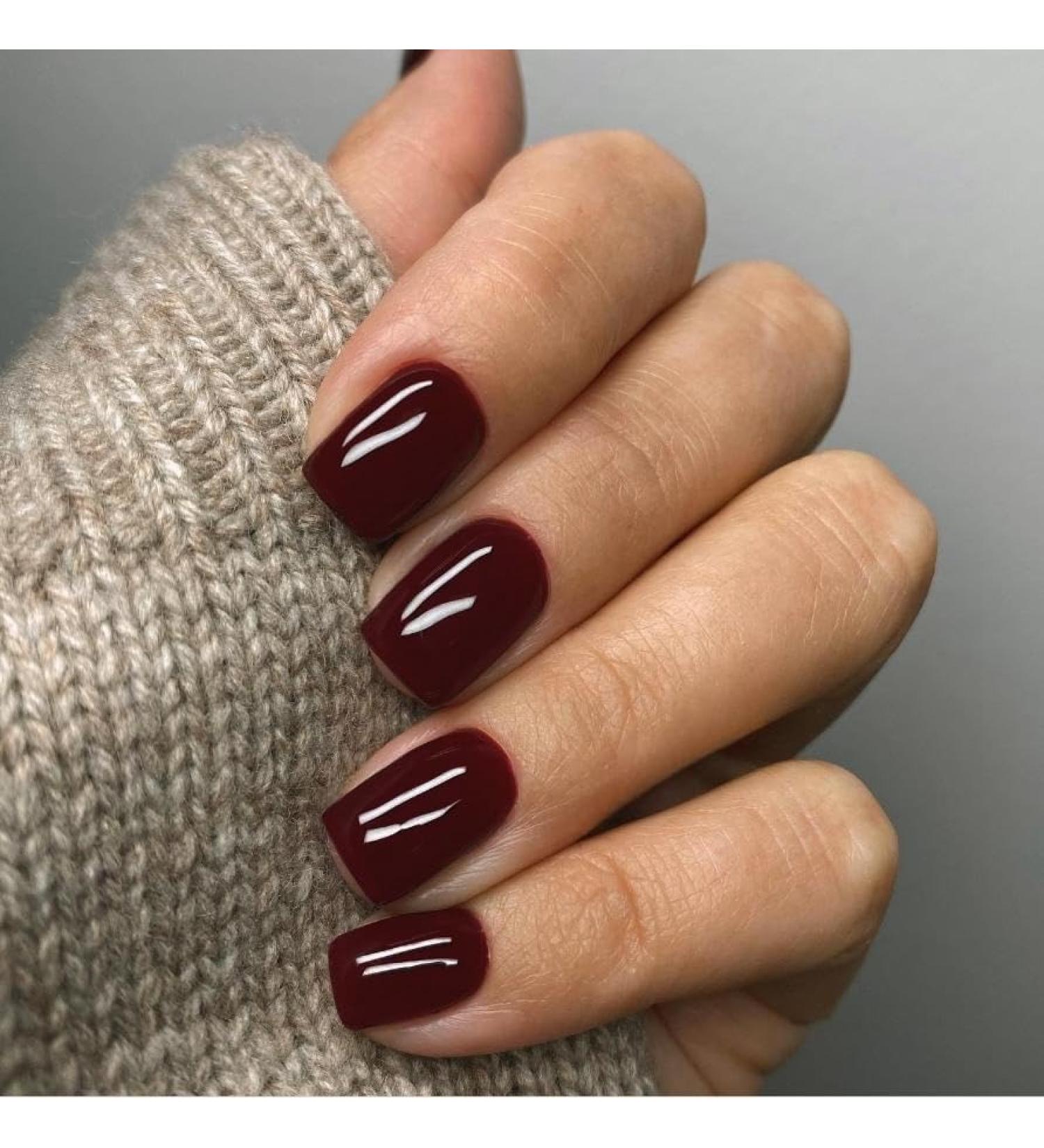 48PCS Reddish Brown Press on Nails - Xcreando Short Square Acrylic Fake Nails Set for Women & Girls | Glossy Wine Red Stick-On & Glue-On False Gel Nails - Buy Online on SooperMarket.com