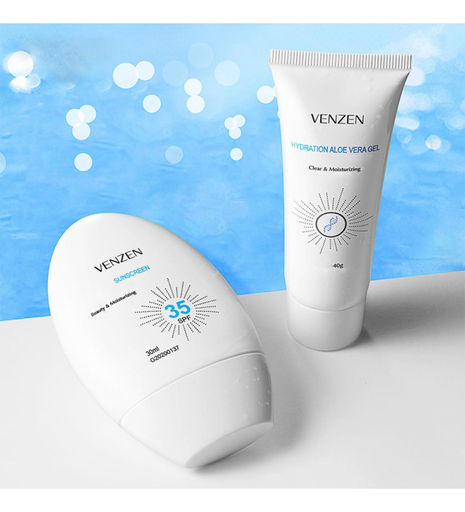 VENZEN 2Pcs Clear Tender Skin Sunscreen Set SPF35 - Aloe Vera Anti-Freckle UV Protection for Face & Body - Summer Skin Care - Buy Online on SooperMarket.com