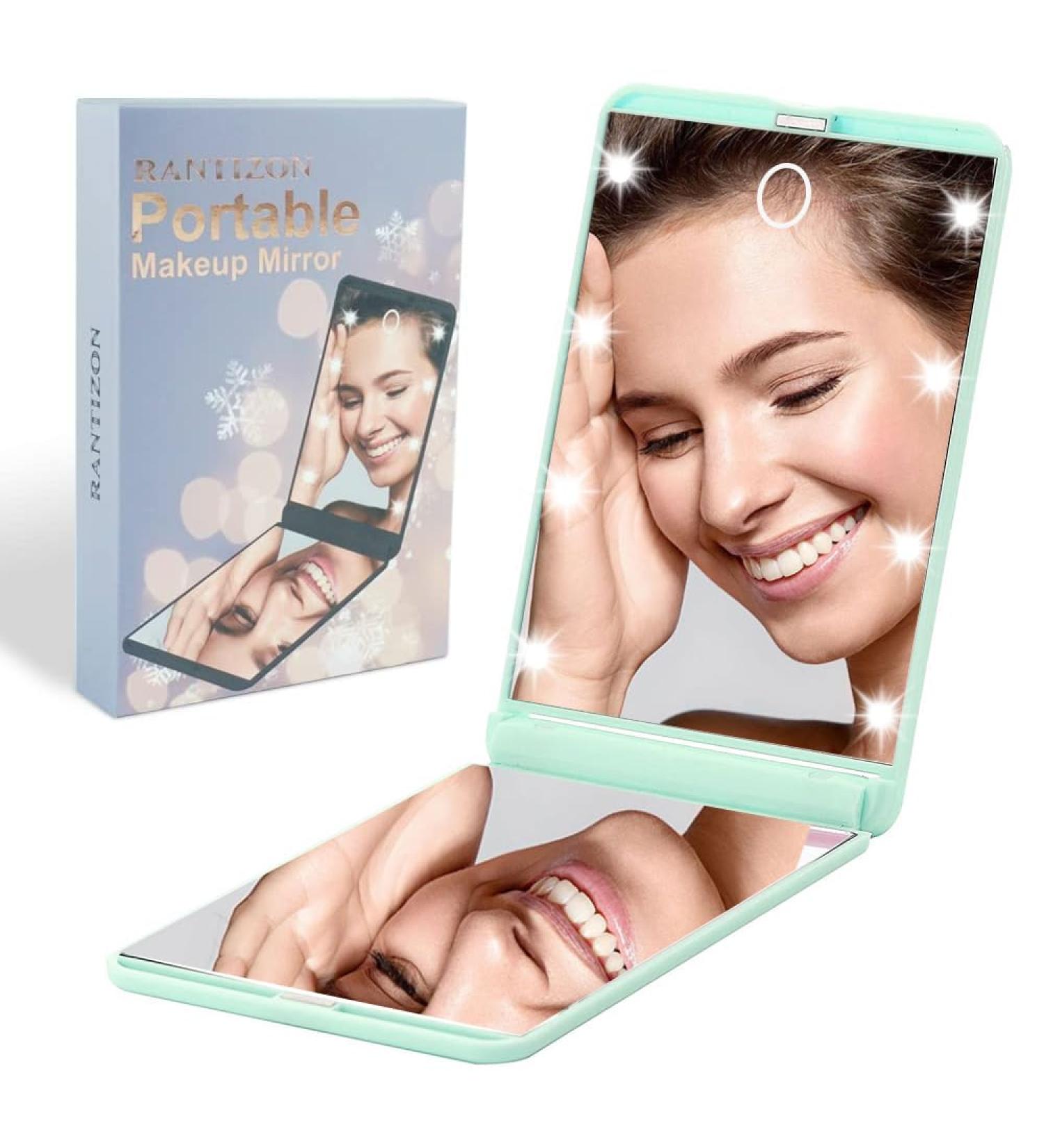 Rantizon Portable Makeup Mirror with Dimmable 8 LEDs, 1X & 2X Magnification - Compact, Foldable Handbag Mirror - Perfect Green Gift for Teenage Girls - Buy Online on SooperMarket.com