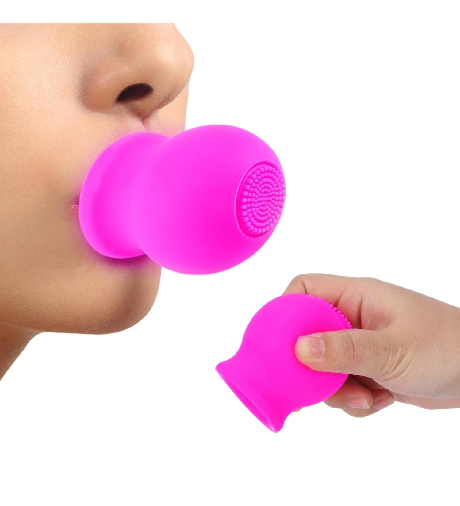 Buy 2-in-1 Silicone Lip Plumper Device with Brush | Lip Enlargement & Facial Cleaning Tool - Pink - Buy Online on SooperMarket.com