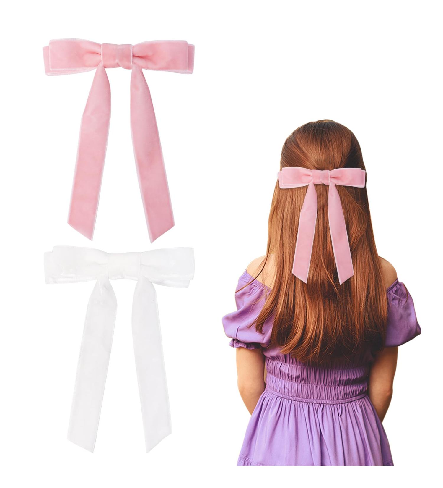 2Pcs Velvet Hair Bows | White Pink Hair Clips for Girls & Women | Vintage Hair Accessories - Buy Online on SooperMarket.com