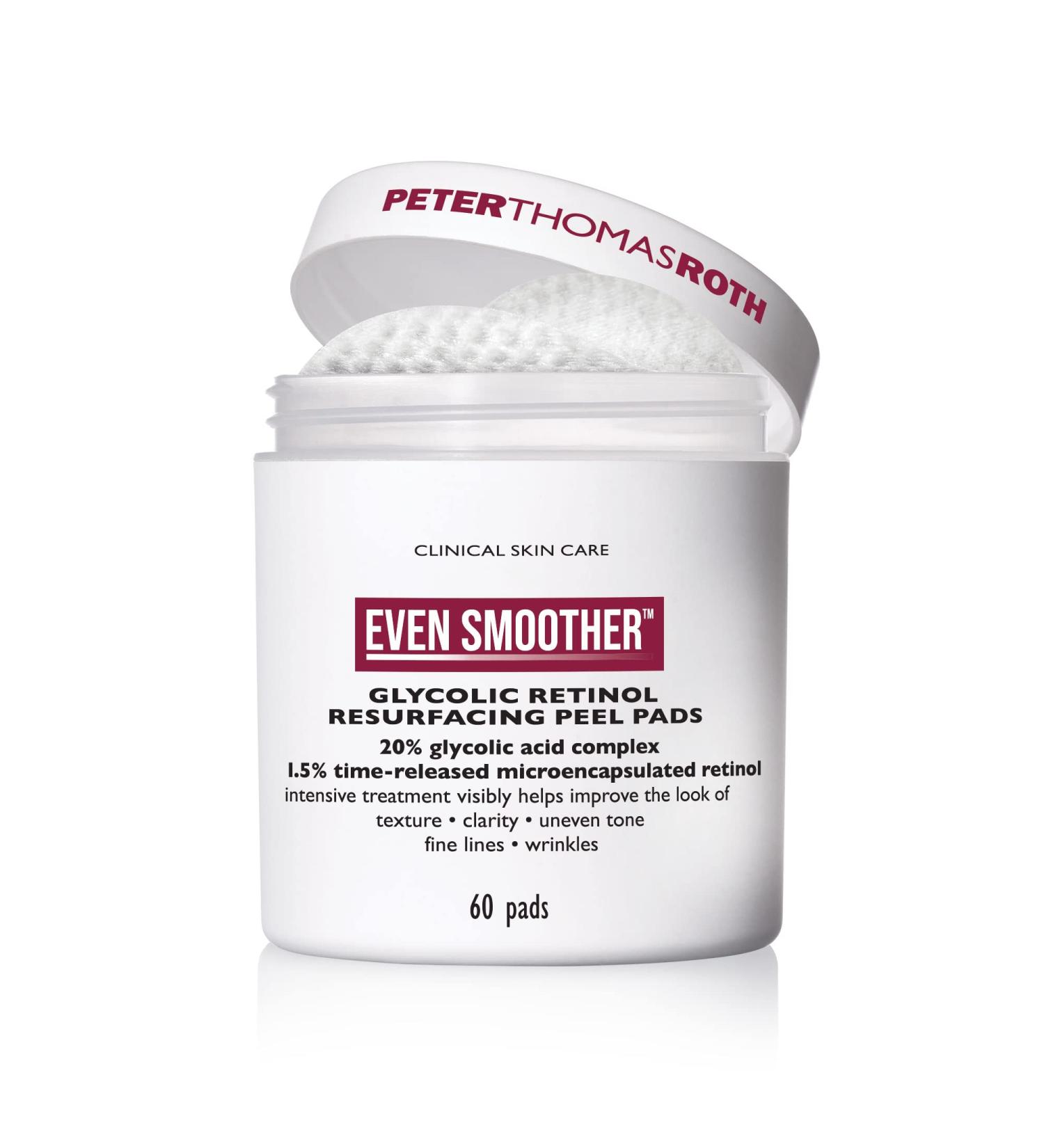 Peter Thomas Roth Even Smoother Glycolic Retinol Resurfacing Peel Pads - 60 ct | Glycolic Acid & Retinol Facial Peel - Buy Online on SooperMarket.com