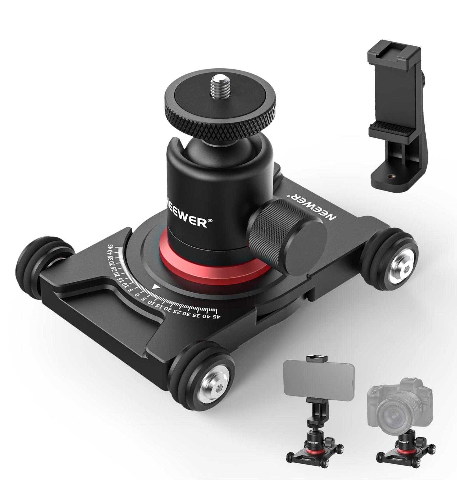 NEEWER Camera Slider Dolly with Ball Head & Phone Clamp Portable 4-Wheeled Tabletop Skater for DSLR, Video, GoPro, iPhone, Android 360 Panorama Capability SD001 - Buy Online on SooperMarket.com