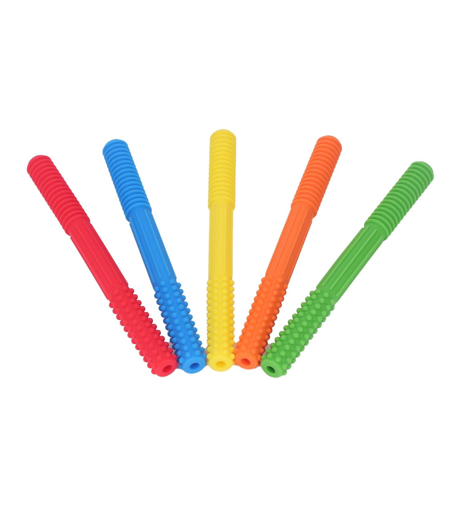 Baby Teething Tube Toys - 5 Pack Silicone Chewing Straws for Toddlers & Infants - Bite Resistant 5 Colors - Buy Online on SooperMarket.com