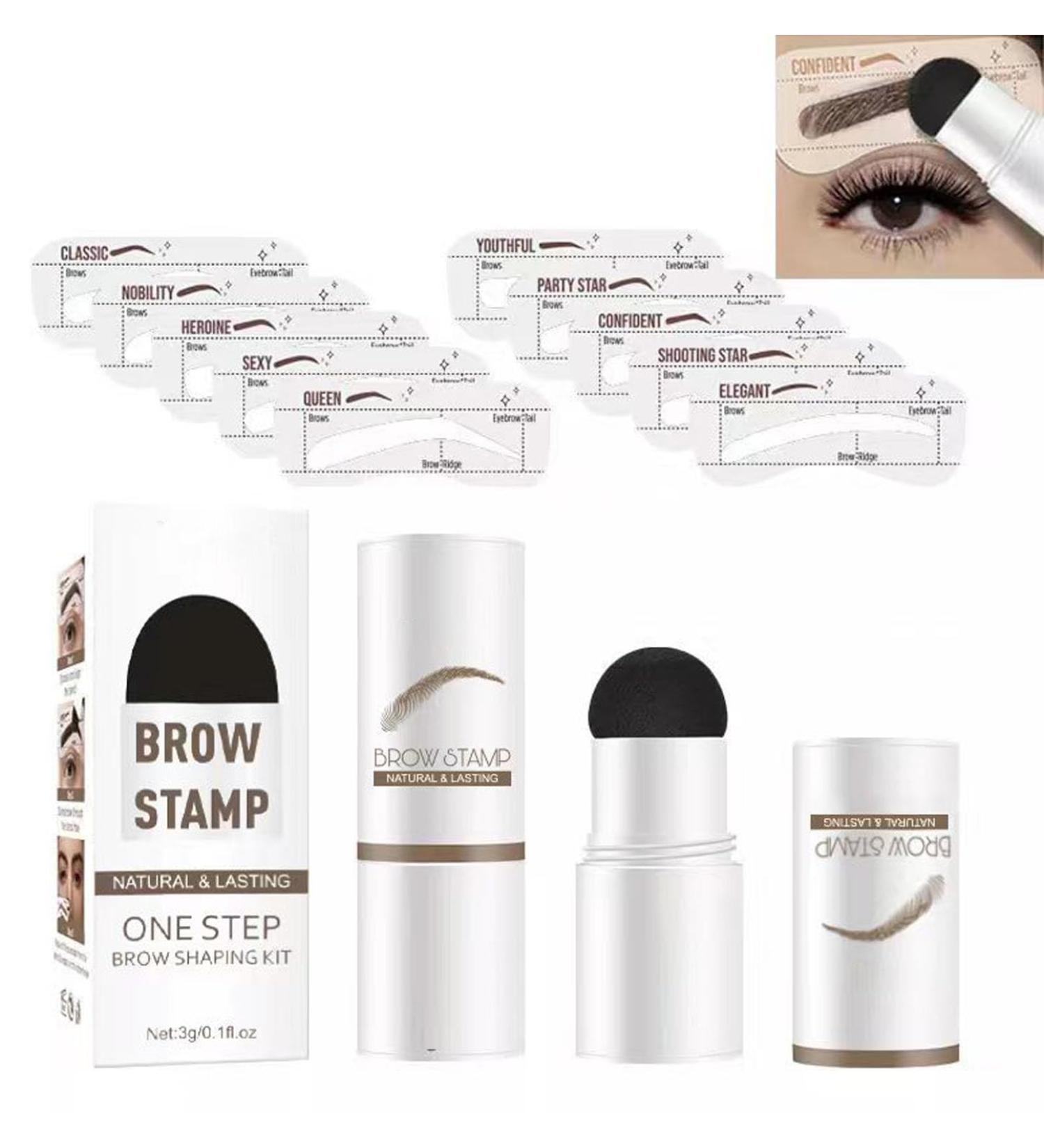 Stamp Eyebrow Powder 10 Reusable Stencils Waterproof Eyebrows (Light Brown) - Buy Online on SooperMarket.com