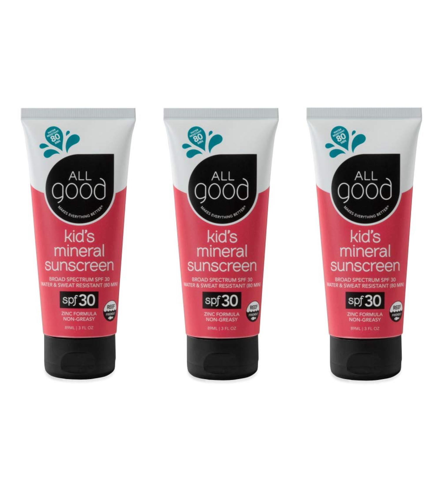 All Good Baby & Kids Sunscreen Lotion SPF 30 - UVA/UVB Broad Spectrum Protection - Coral Reef Friendly - Water Resistant - Zinc, Shea Butter, Coconut Oil, Aloe (3 oz)(3-pack) - Buy Online on SooperMarket.com