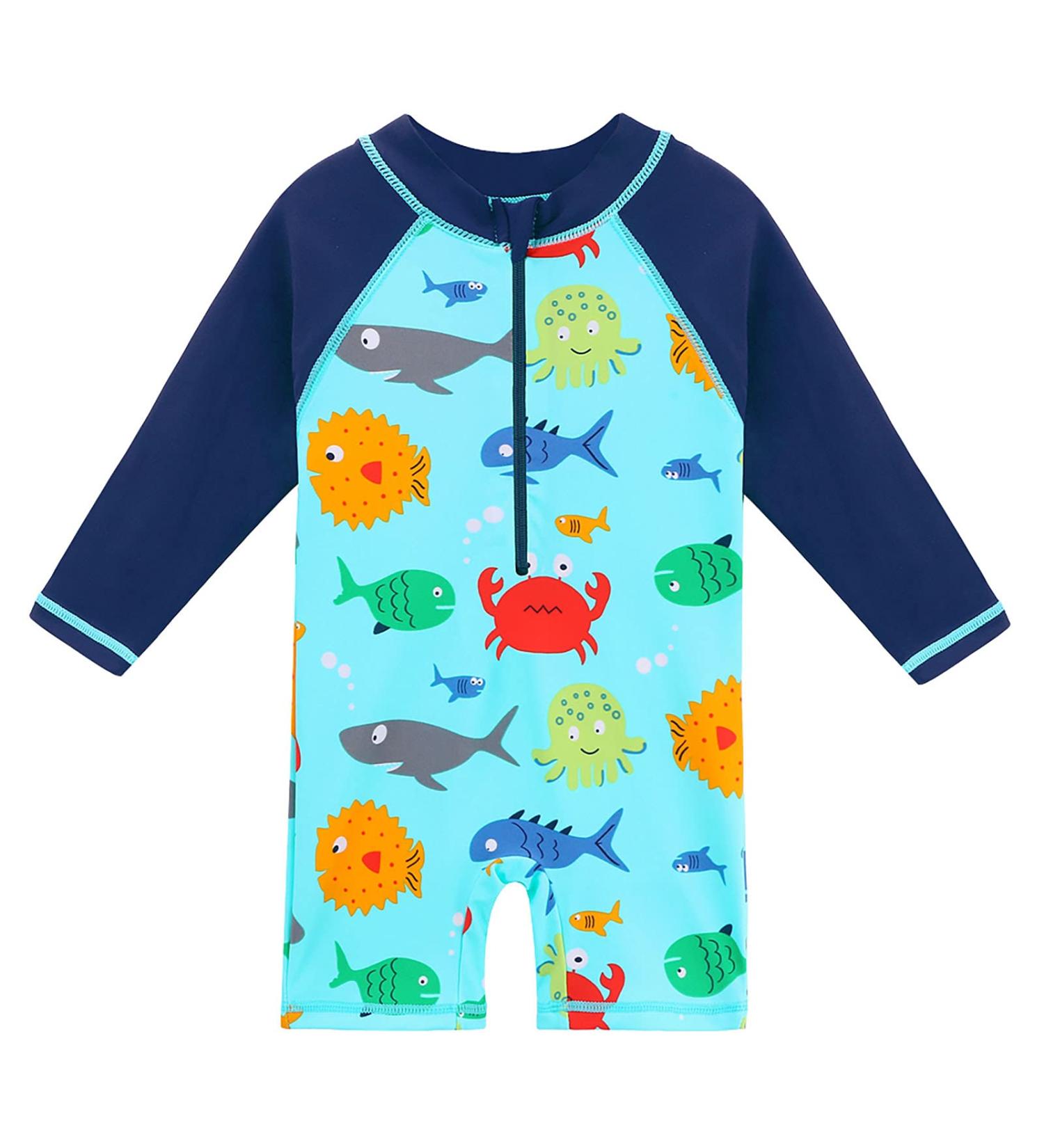 HUAANIUE Baby Girls One Piece Long Sleeve Swimwear UPF 50+ | Boys Bathing Beachwear 3-4 Years D | Sea-life Print - Buy Online on SooperMarket.com