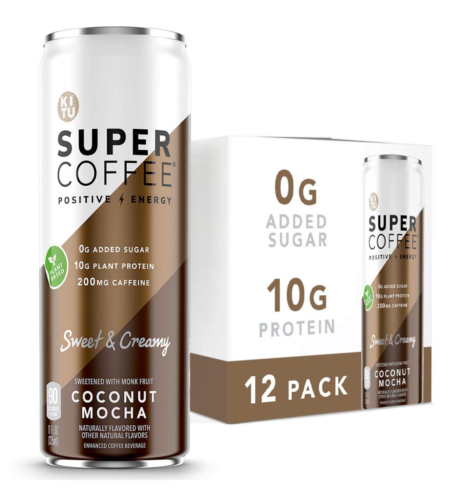 KITU SUPER COFFEE Vegan Protein Coffee Coconut Mocha 11 Fl Oz 12 Pack - 10g Protein, 0g Added Sugar, 90 Calories | Iced Coffee Keto Coffee, Pea Protein, Plant Based, Gluten Free - Buy Online on SooperMarket.com