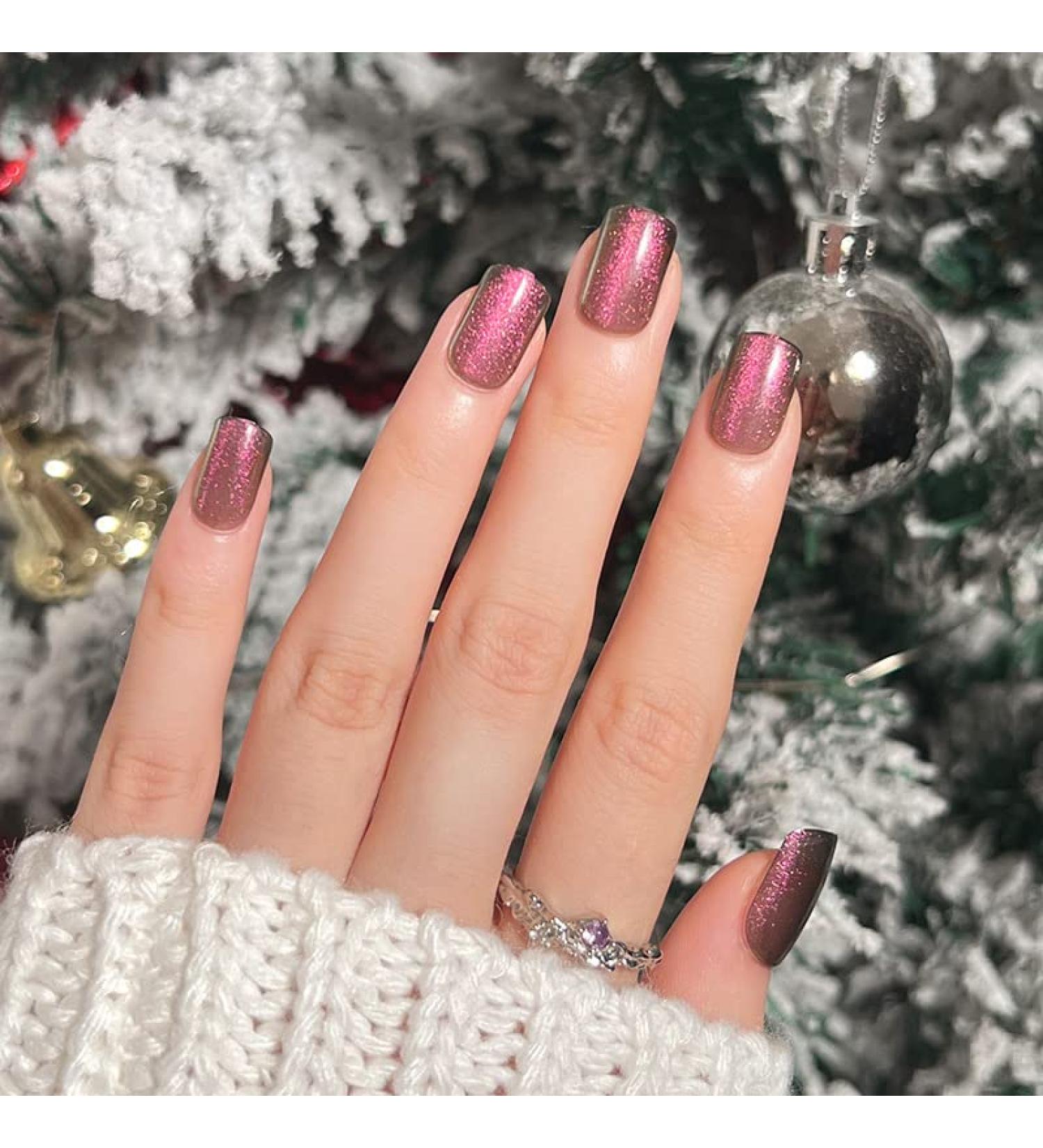 24PC Short Holographic Red Fake Nails Set with Glue - Elegant Touch Press On Nails for Women - Perfect for Party Daily Wear (JP1979) - Buy Online on SooperMarket.com