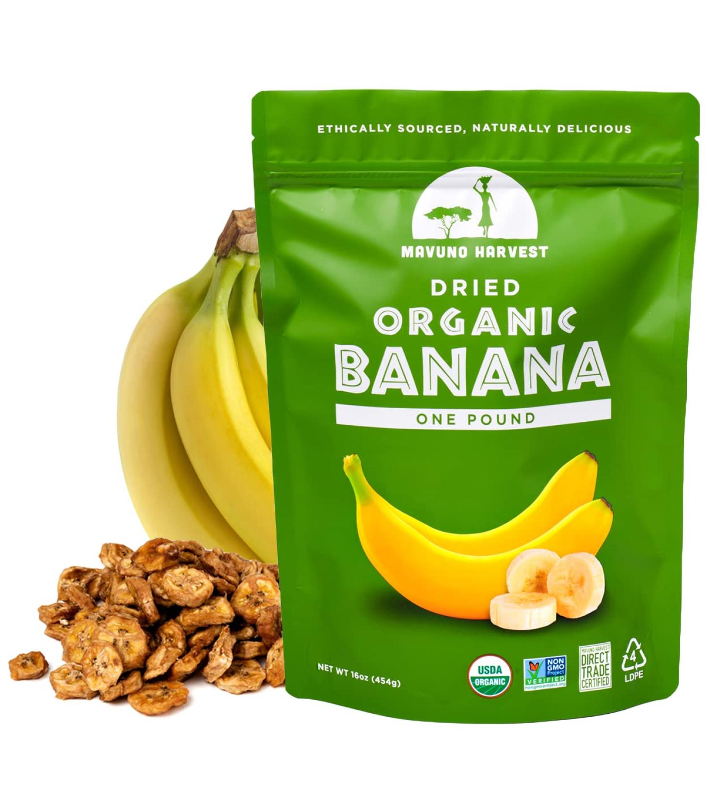 Organic Dried Banana - Mavuno Harvest Direct Trade (1 lb) | Healthy Snacking - Buy Online on SooperMarket.com