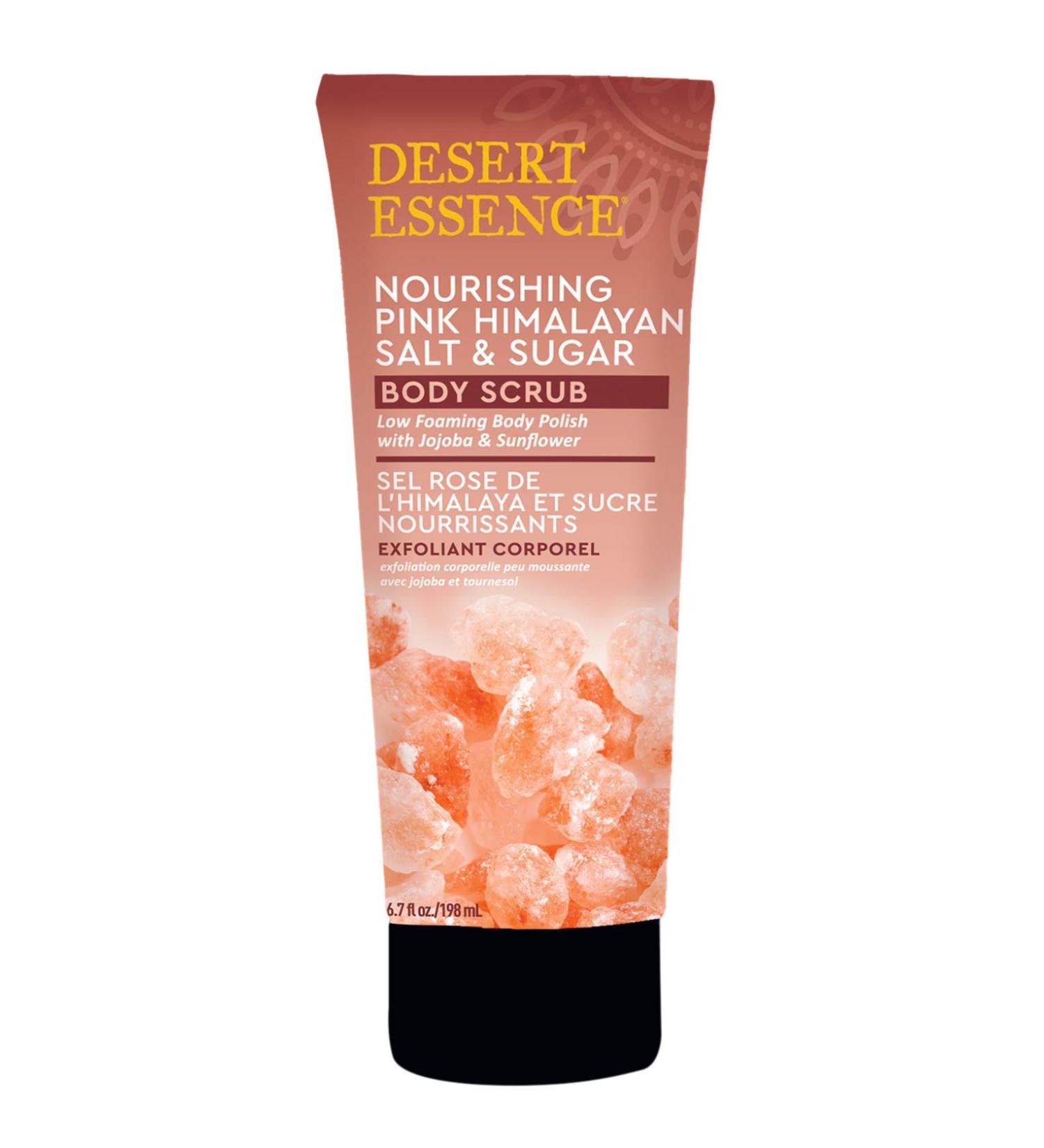 Desert Essence Nourishing Pink Himalayan Salt & Sugar - Body Scrub - 6.7 Fl Ounce - Low Foaming Body Polish Jojoba & Sunflower - Nourish Skin - Softer Radiant Skin - Shea Butter - Jojoba Oils - Aloe