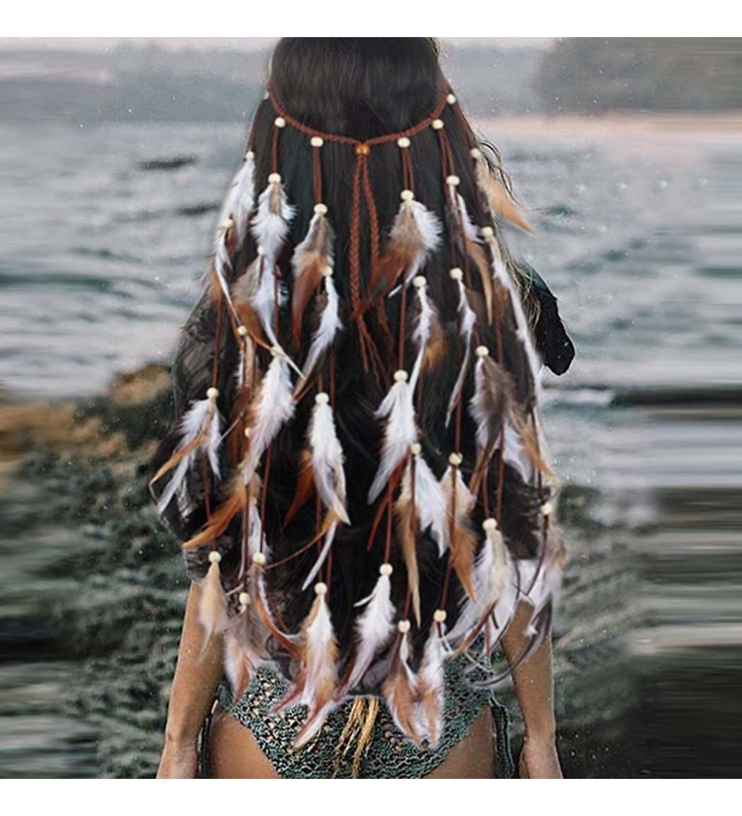 CAKURE Boho Feather Headbands Set - Handmade Indian Bridal Hair Accessories for Women and Girls - Buy Online on SooperMarket.com