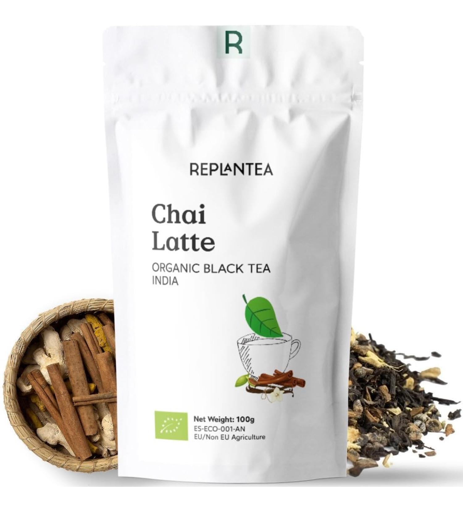 Chai Latte Organic Premium Loose Leaf Tea 100g (50 Cups) | Sugar Free Masala Chai Spiced Black Loose Leaf Tea REPLANTEA - Buy Online on SooperMarket.com
