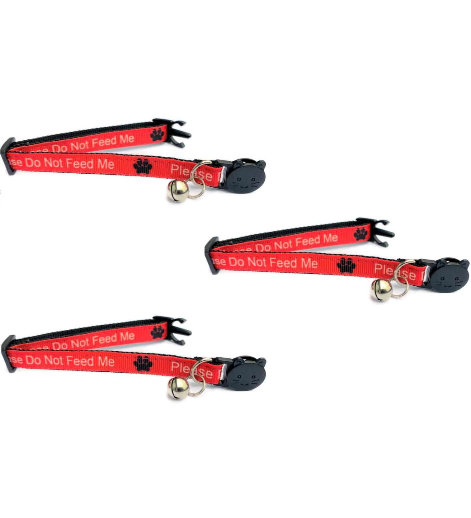 Worded Cat Collars Please Do Not Feed Me/I Am Microchipped | Safe Quick Release Breakaway Buckle | Zacal Cat Collars - Red Please Do Not Feed Me Red Please Do Not Feed Me (Pack of 3) - Buy Online on SooperMarket.com
