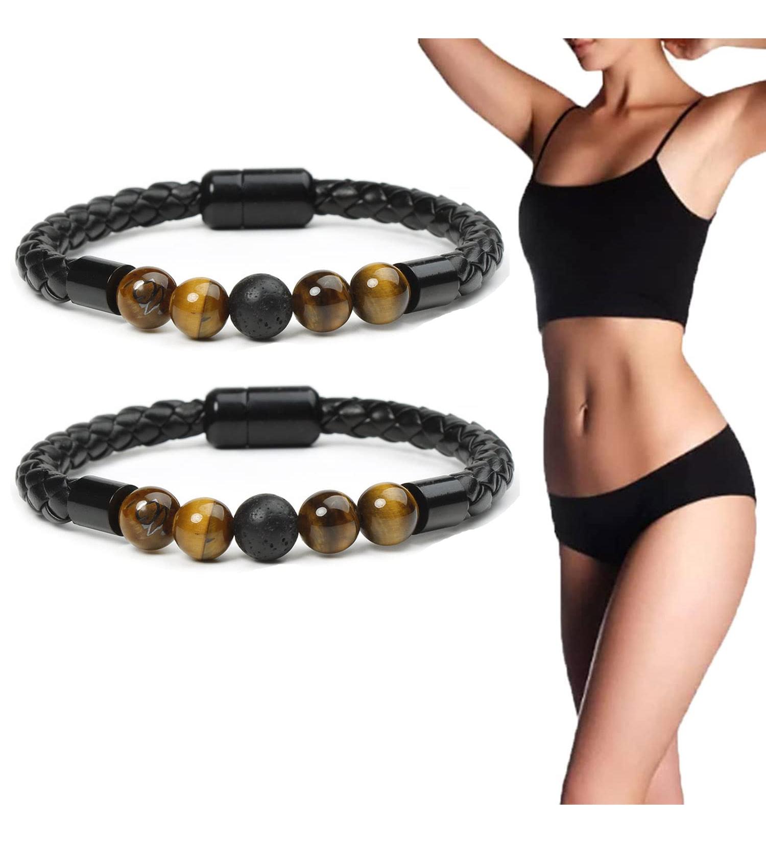 KILOSY Electrostatic LeatherBeads Band KILOSY Electrostatic Agate Leather Beads Band Calowave Electrostatic Agate Leatherbeads Band Volcanic Stone Tiger Eye Magnetic Buckle Bracelet (2PCS E) - Buy Online on SooperMarket.com