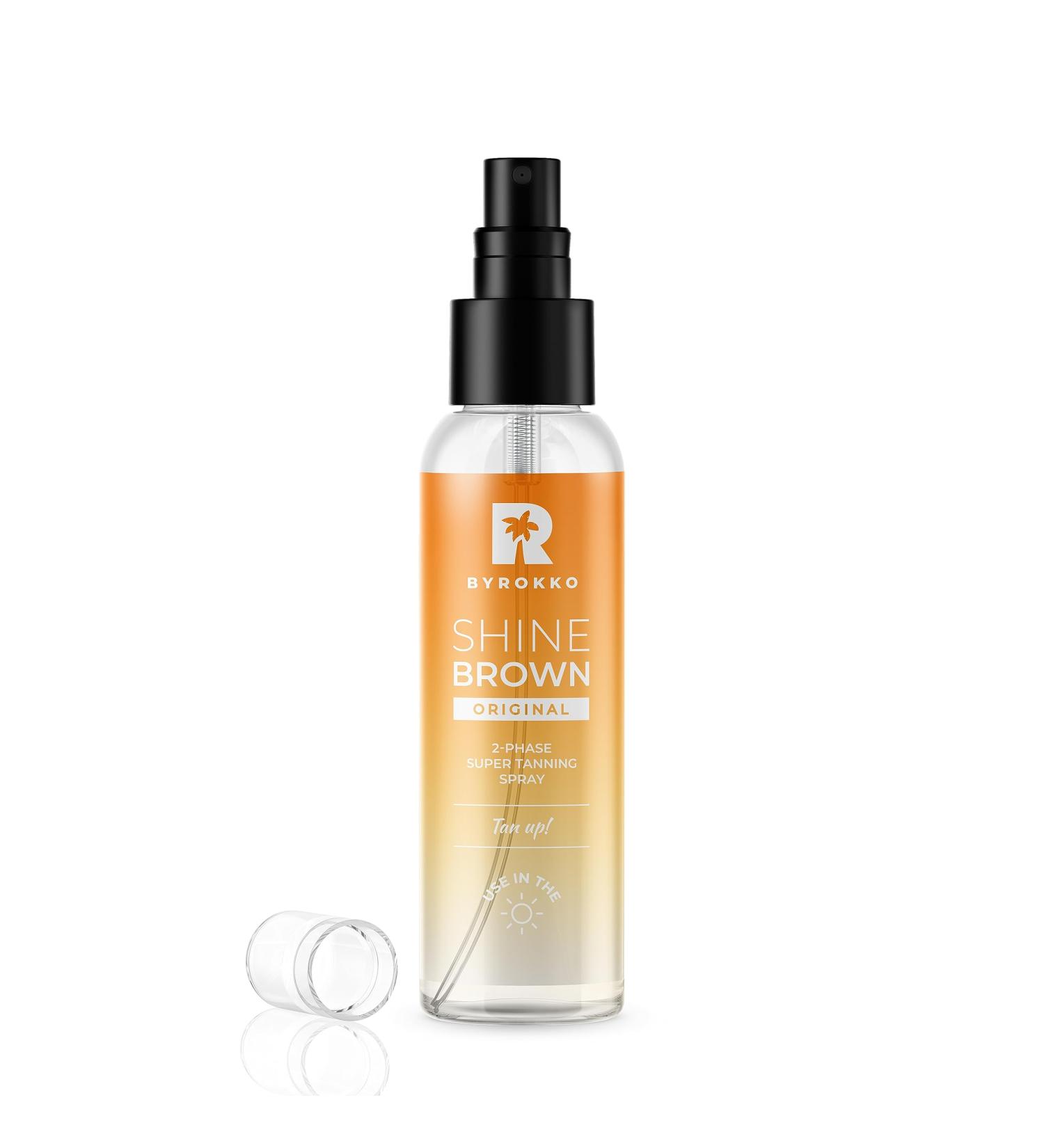 BYROKKO Shine Brown Two-Phase Super Tanning Spray (100 ml) - Deep Tan Accelerator with Hyaluronic Acid & Natural Oils | Sunbed & Outdoor Use | Mango Scent - Buy Online on SooperMarket.com