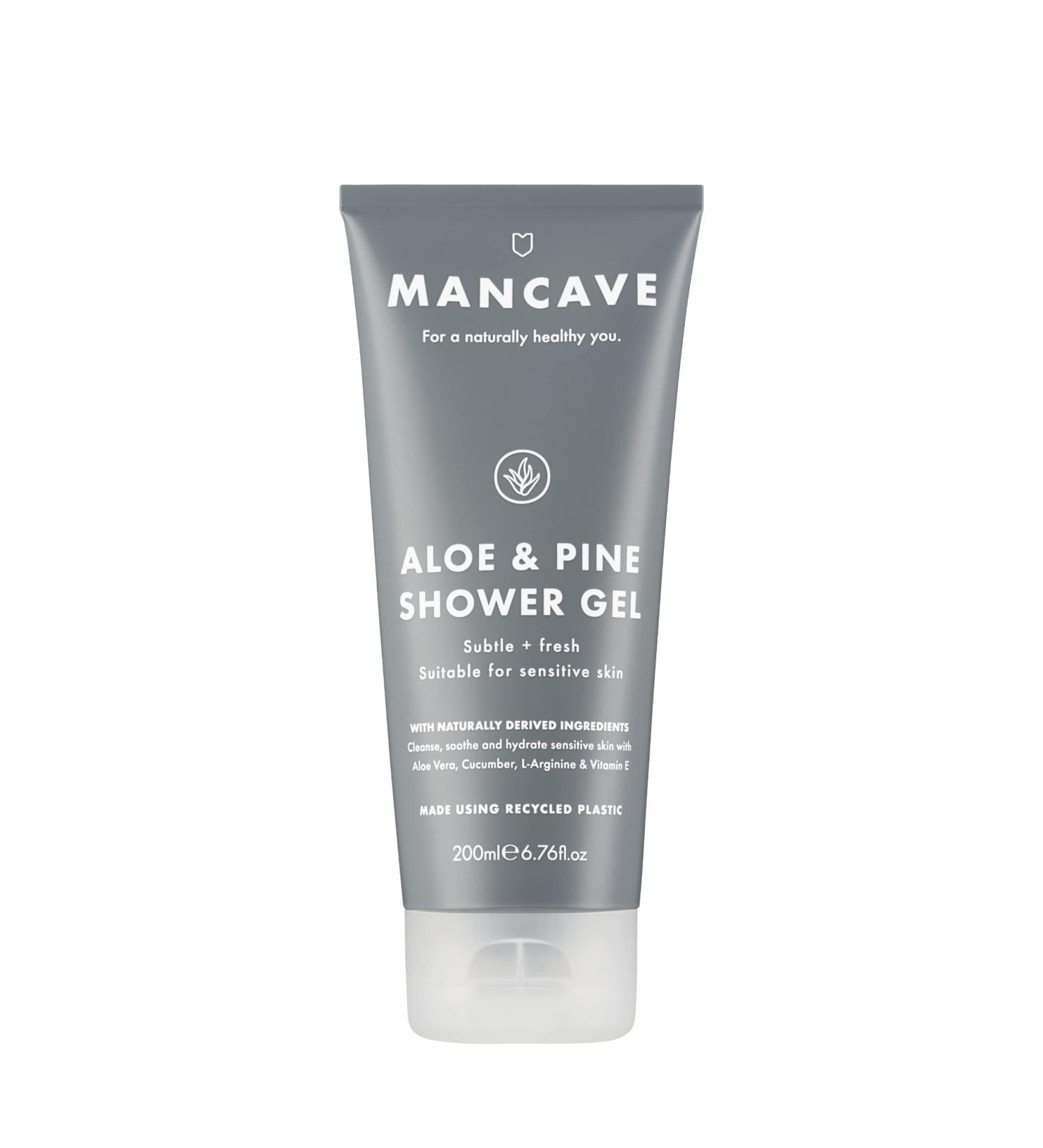 ManCave Aloe + Pine Shower Gel 200ml for Men | Sensitive Skin | Sulphate-Free & Vegan | Made in England | Recycled Tube | Natural Formulation - Buy Online on SooperMarket.com